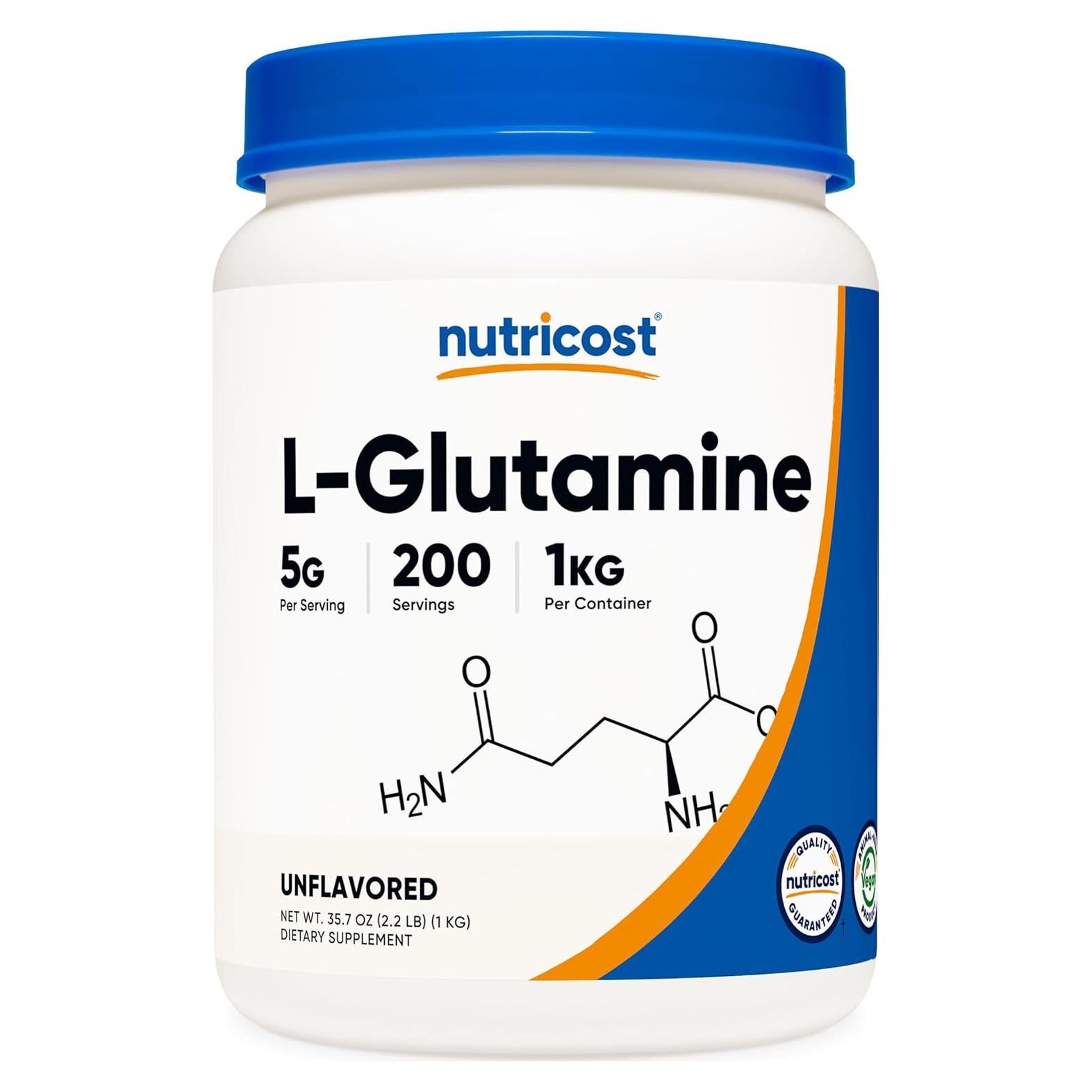 Nutricost L-Glutamina Polvo 1 KG - Sin Sabor, No OGM, Sin Gluten