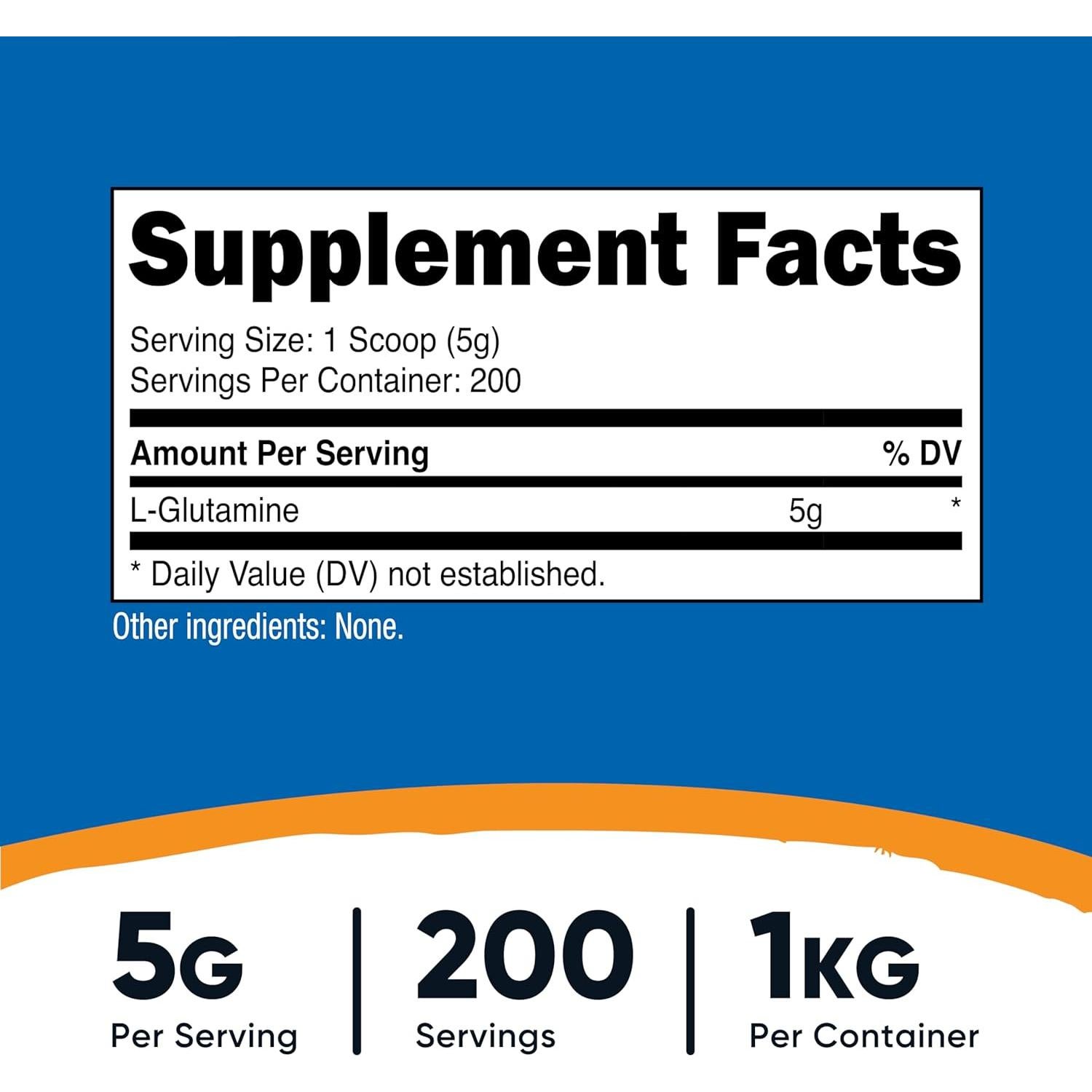 Nutricost L-Glutamina Polvo 1 KG - Sin Sabor, No OGM, Sin Gluten