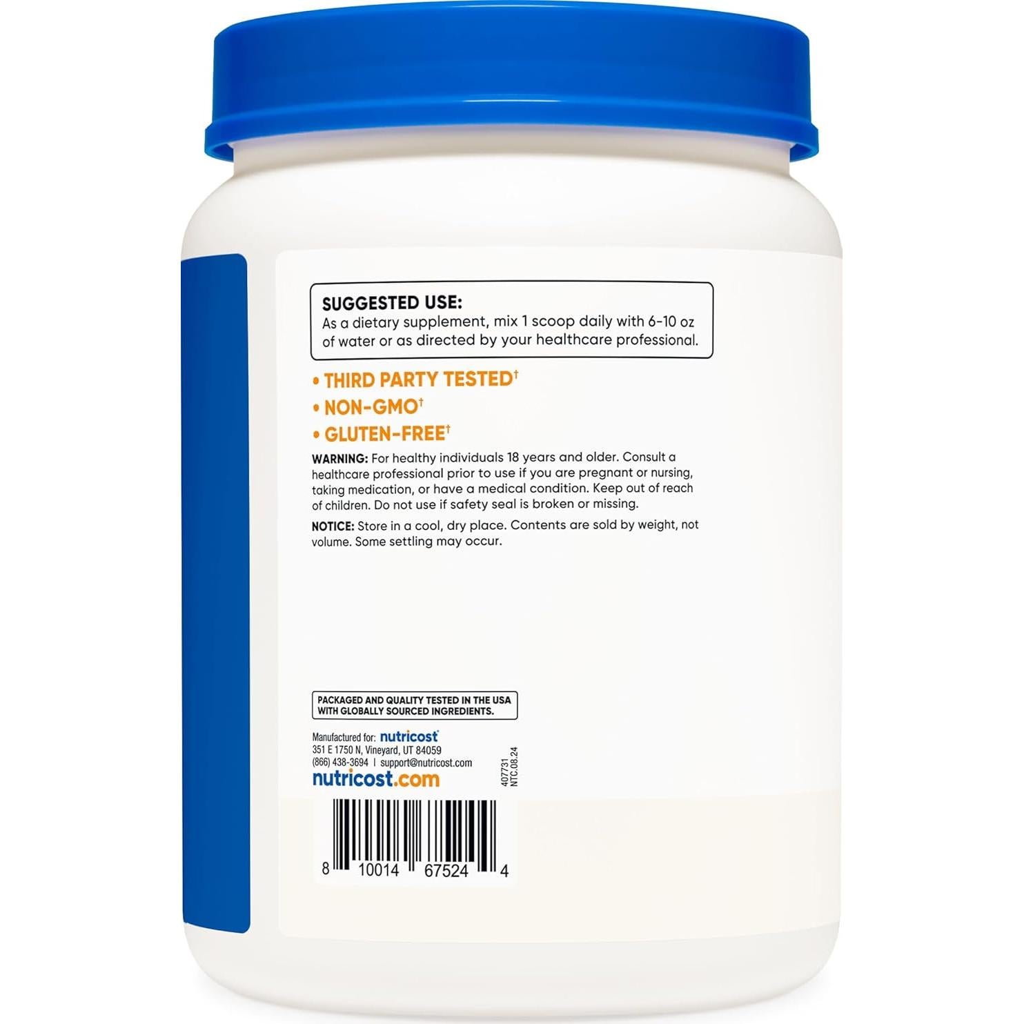 Nutricost L-Glutamina Polvo 1 KG - Sin Sabor, No OGM, Sin Gluten