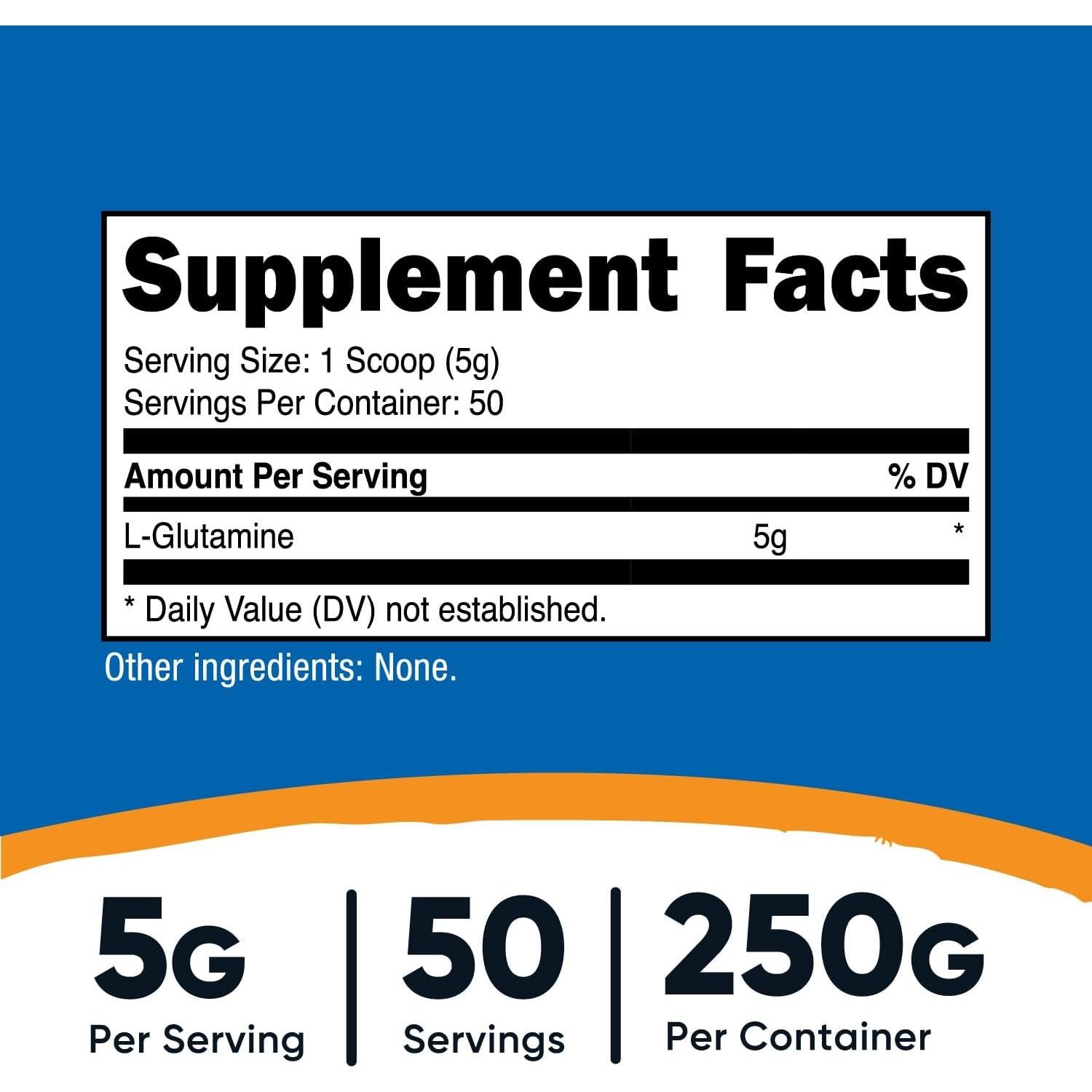 L-Glutamina en Polvo Nutricost 250g Vegano Sin Sabor