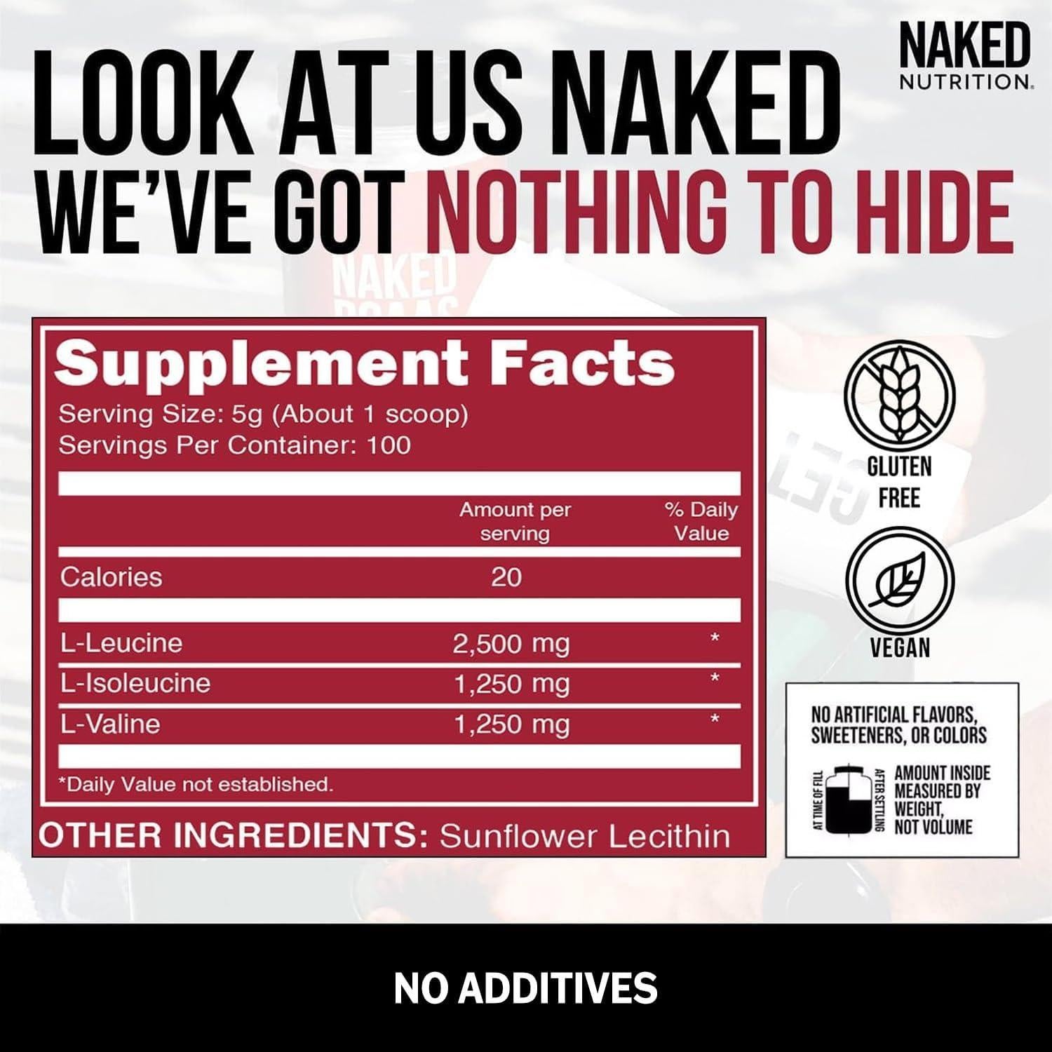 BCAA Naked Nutrition 500g - Aminoácidos Veganos 2:1:1