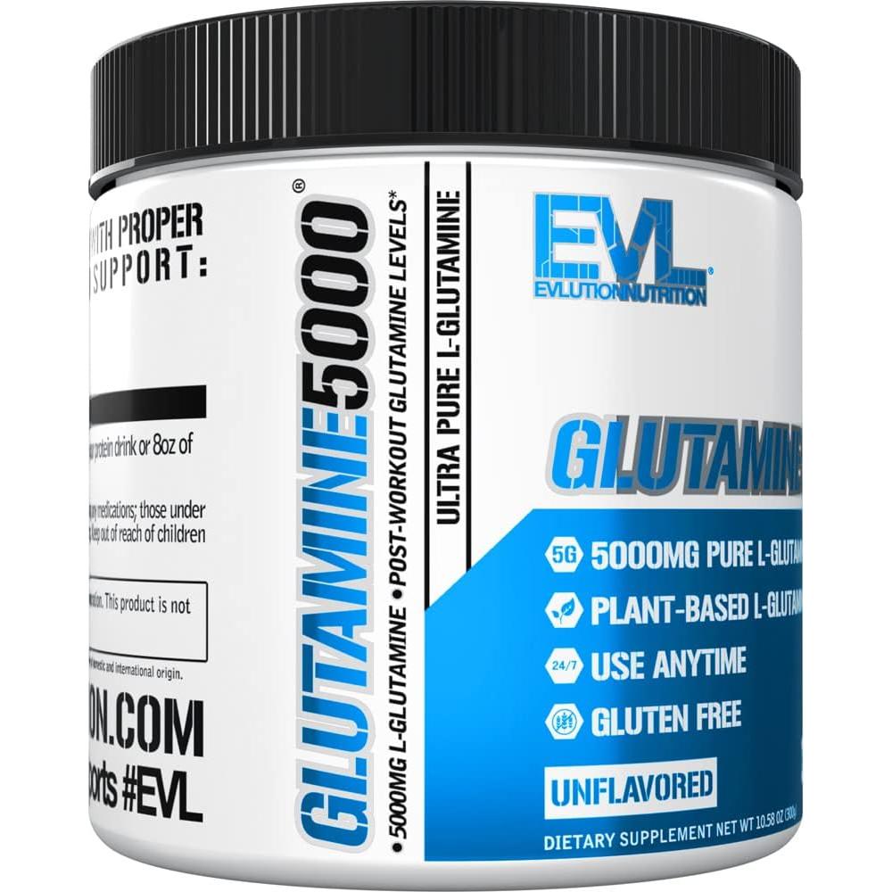 Suplemento de L-Glutamina Vegana Evlution 5000mg Sin Sabor