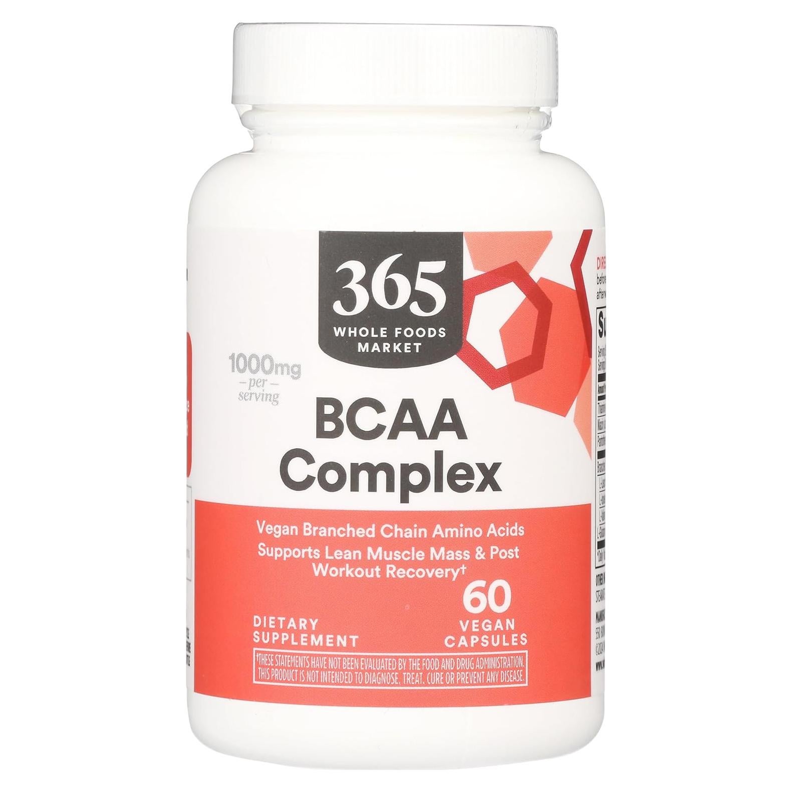 Suplemento BCAA Whole Foods Market 60 Cápsulas Veganas