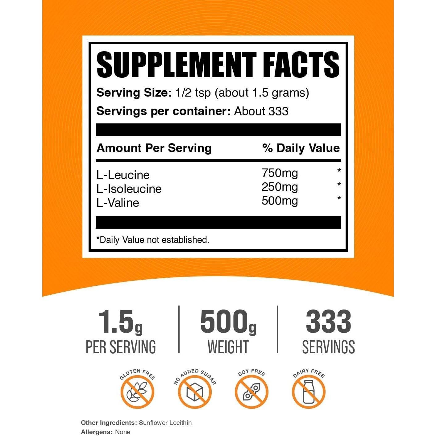 BCAA 3:1:2 BulkSupplements.com - Aminoácidos en Polvo 500g
