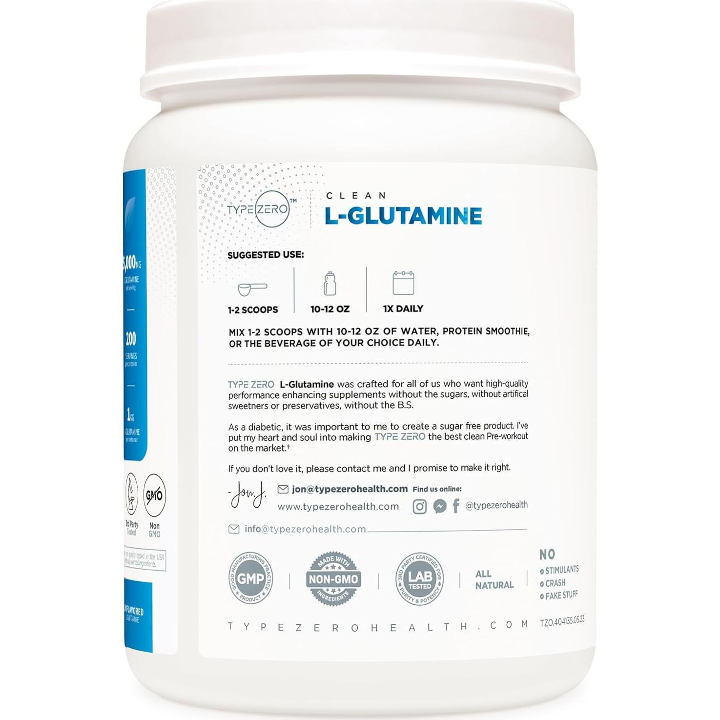 L-Glutamina en Polvo Type Zero 0.99kg - Suplemento Vegano