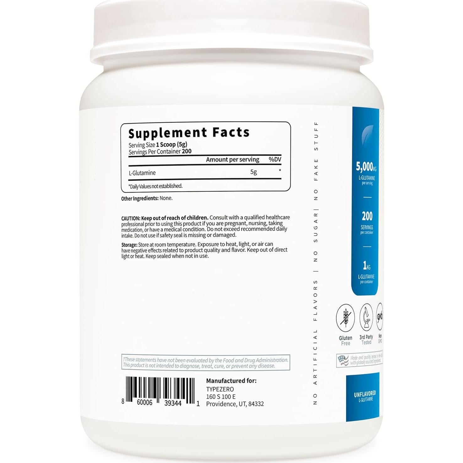 L-Glutamina en Polvo Type Zero 0.99kg - Suplemento Vegano