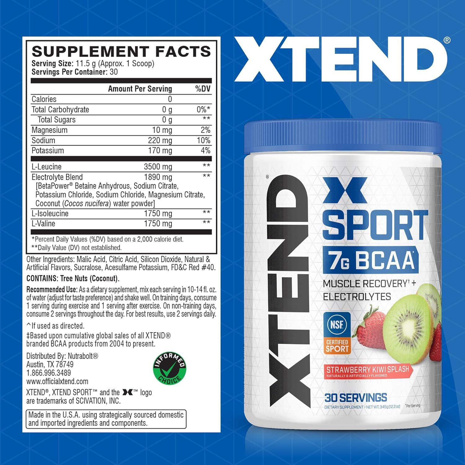 XTEND Sport BCAA Polvo 340g Sabor Fresa Kiwi Splash - Aminoácidos y Electrolitos