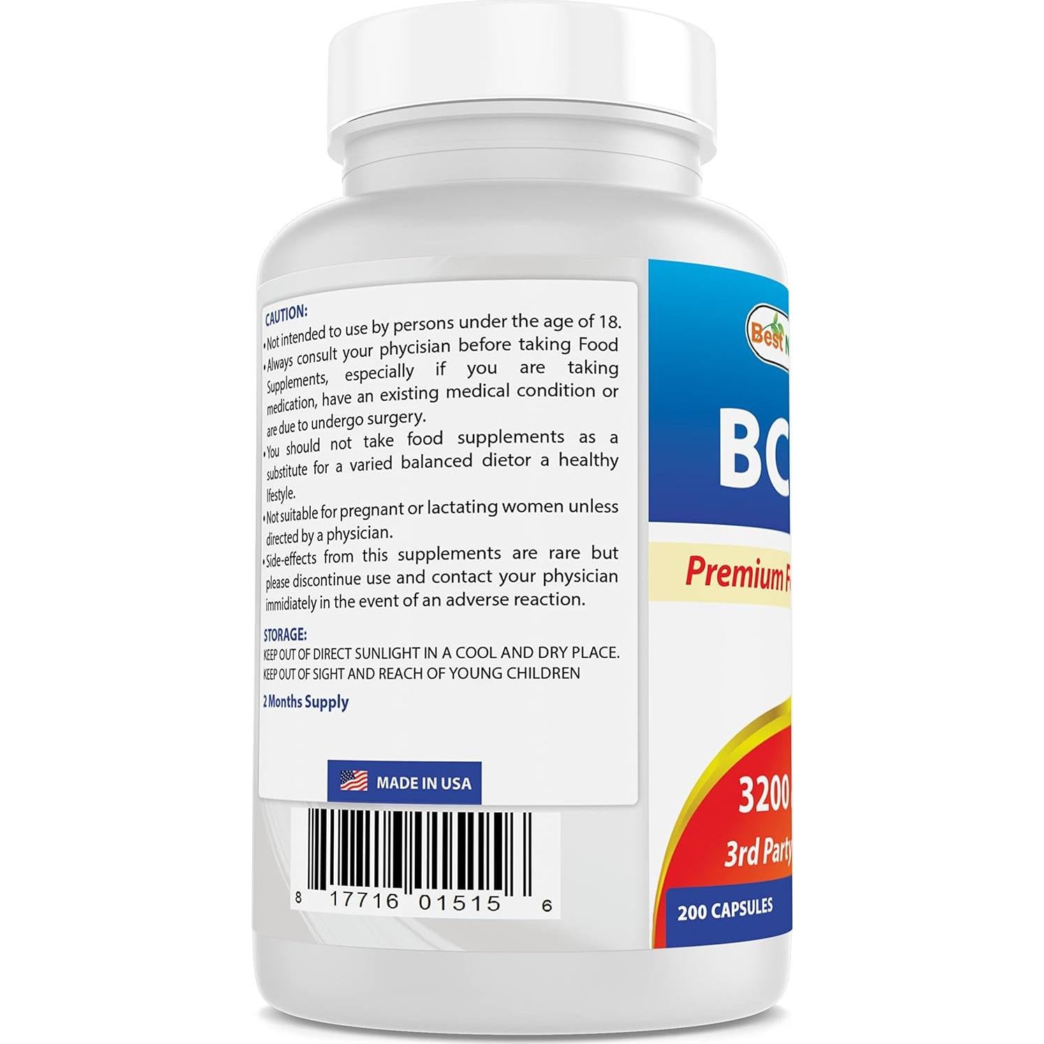 BCAA Mejores Naturales 3200mg 200 Cápsulas Suplemento Muscular