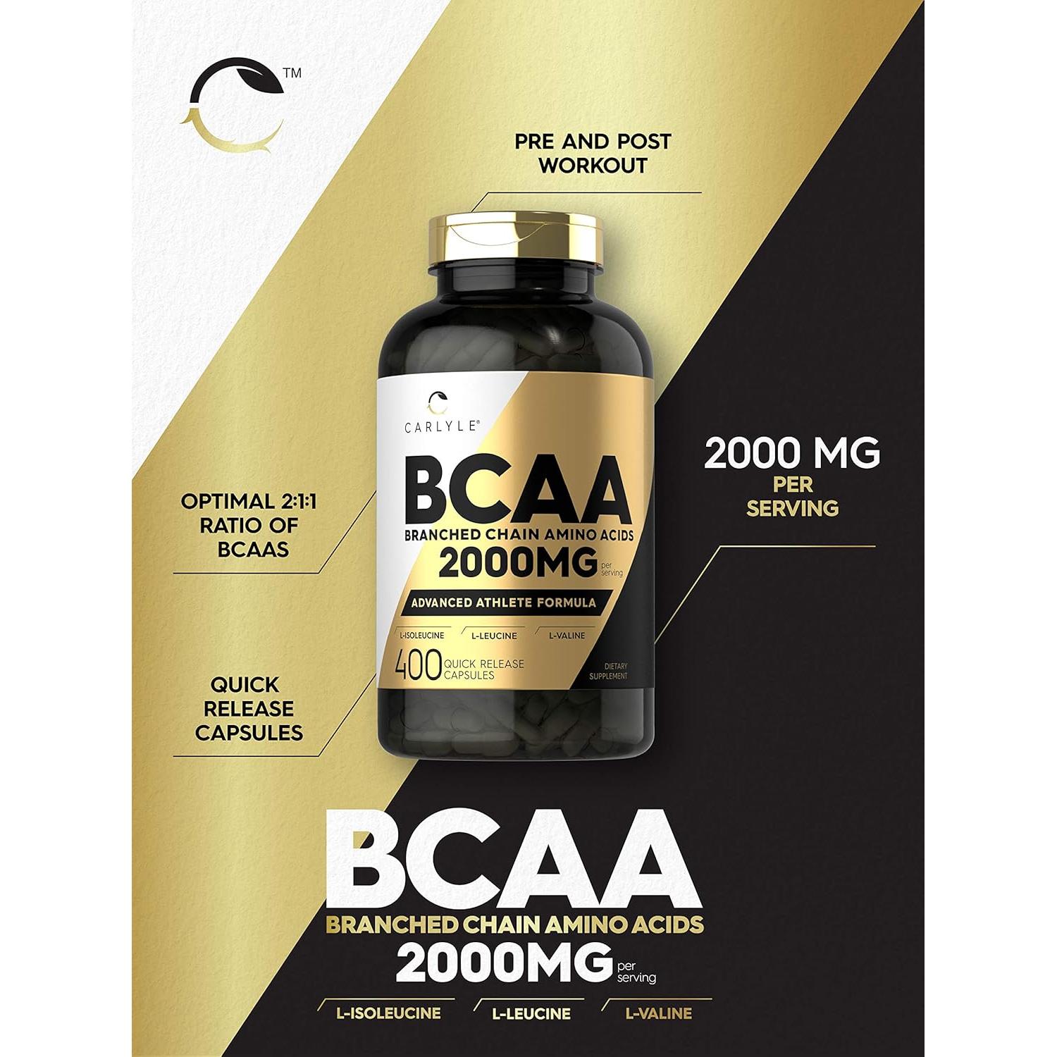 Cápsulas BCAA Carlyle 2000mg | 400 unidades | Sin OGM