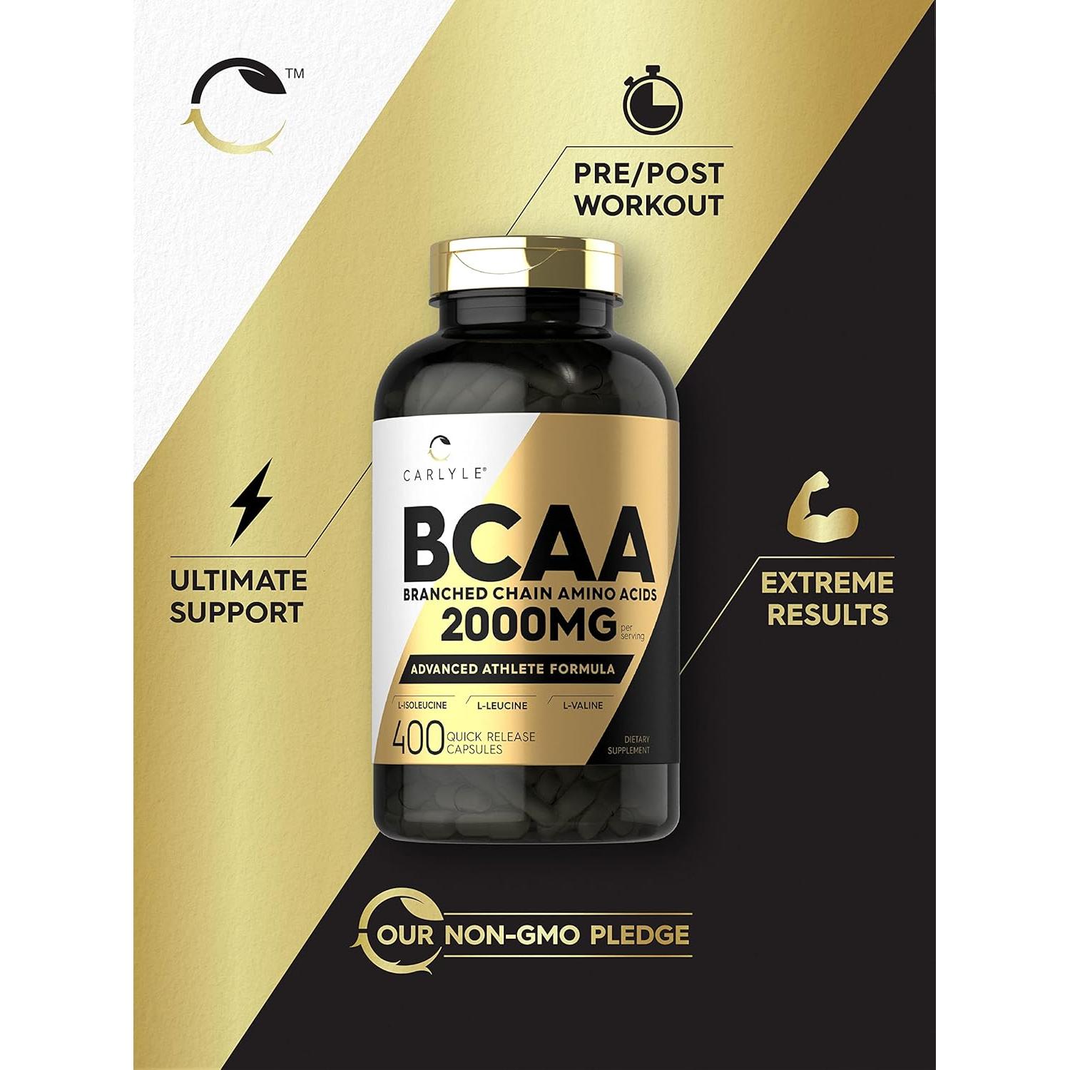 Cápsulas BCAA Carlyle 2000mg | 400 unidades | Sin OGM