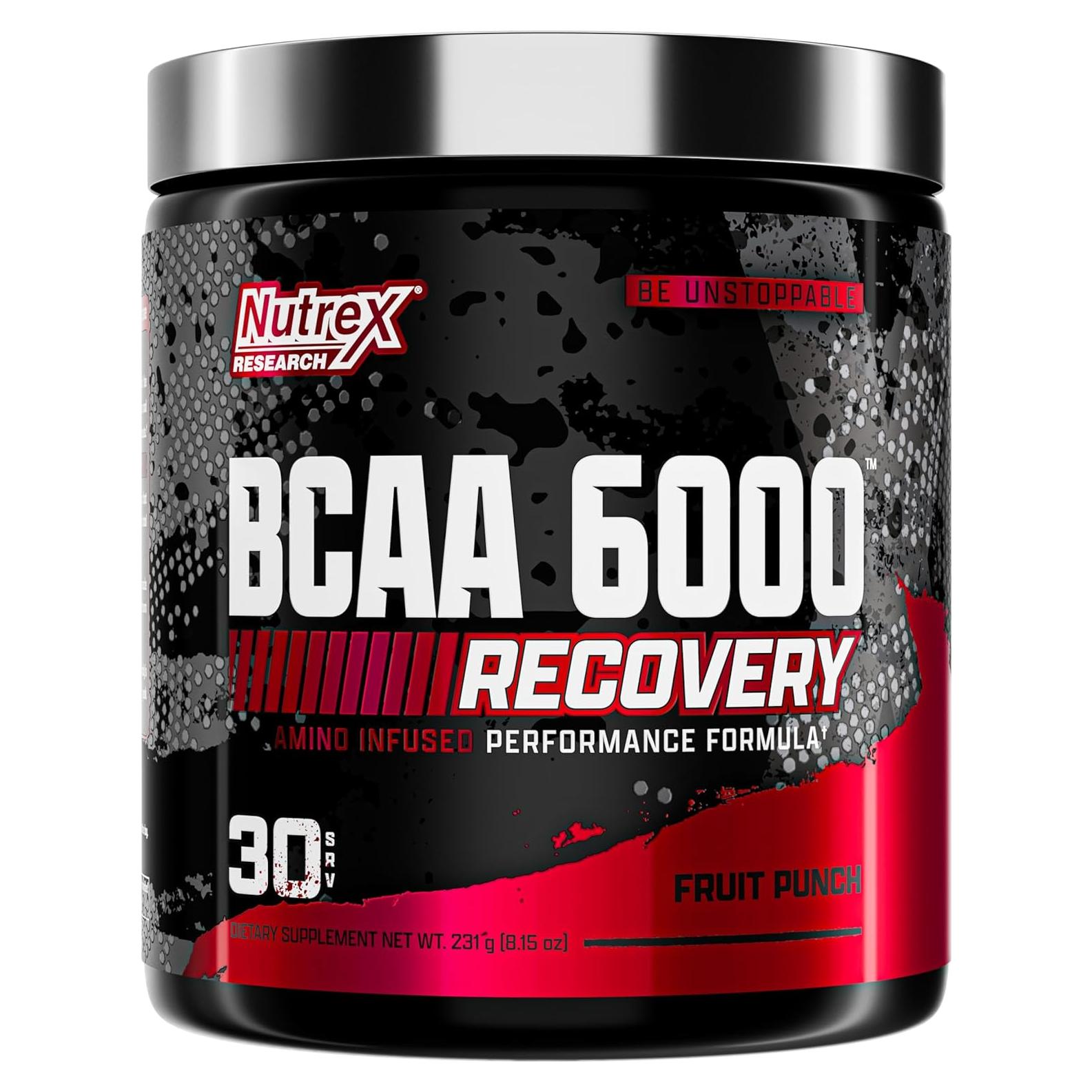 Nutrex Research BCAA 6000 - 6g Aminoácidos para Recuperación - Sabor Fruta Punch - 30 Porciones
