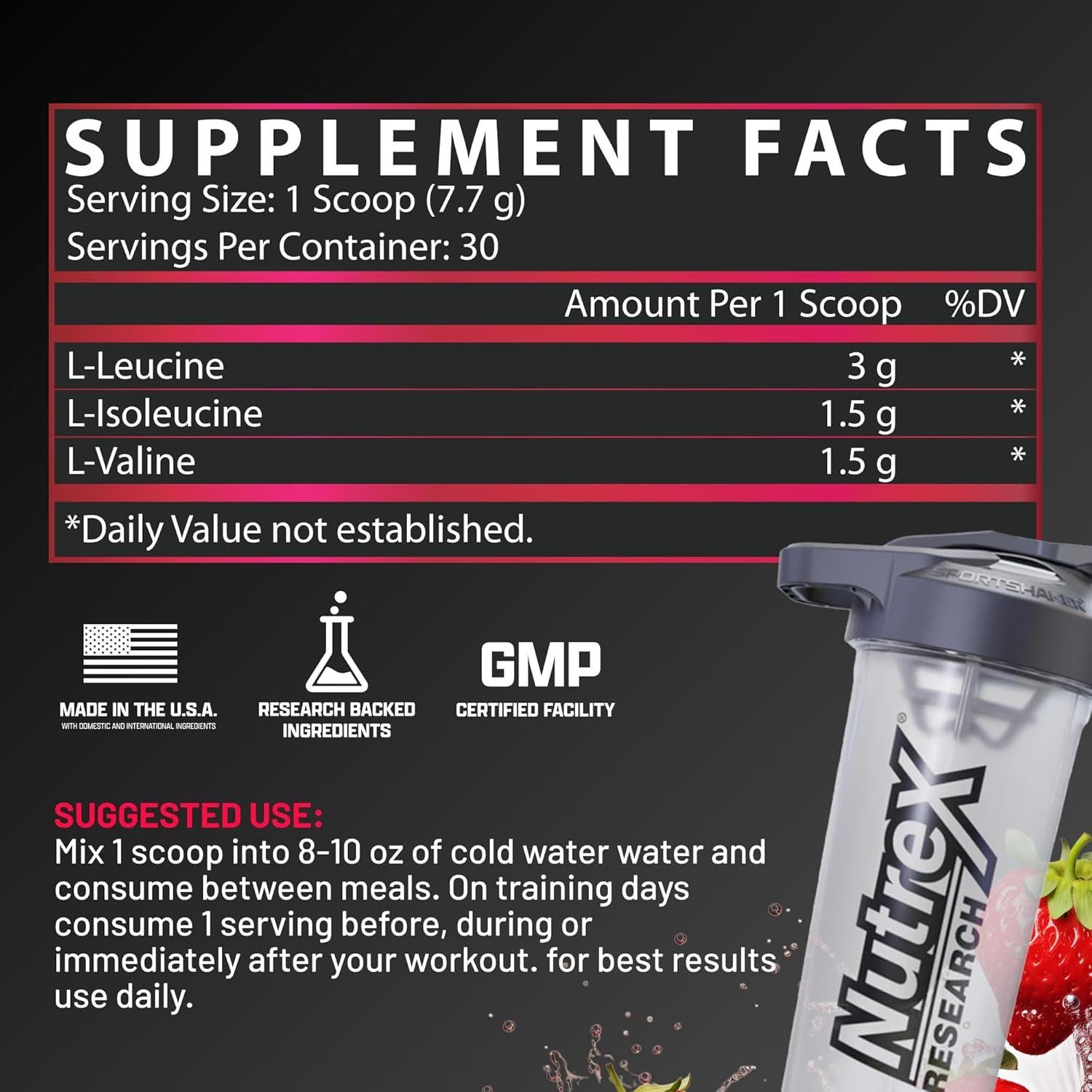 Nutrex Research BCAA 6000 - 6g Aminoácidos para Recuperación - Sabor Fruta Punch - 30 Porciones