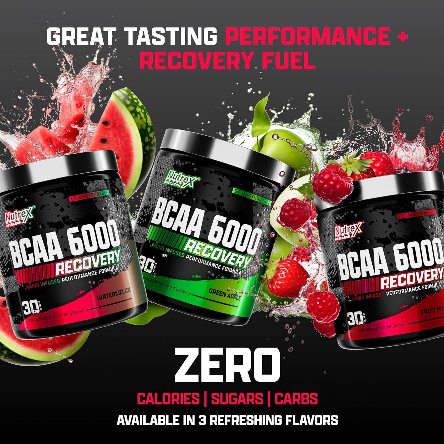 Nutrex Research BCAA 6000 - 6g Aminoácidos para Recuperación - Sabor Fruta Punch - 30 Porciones