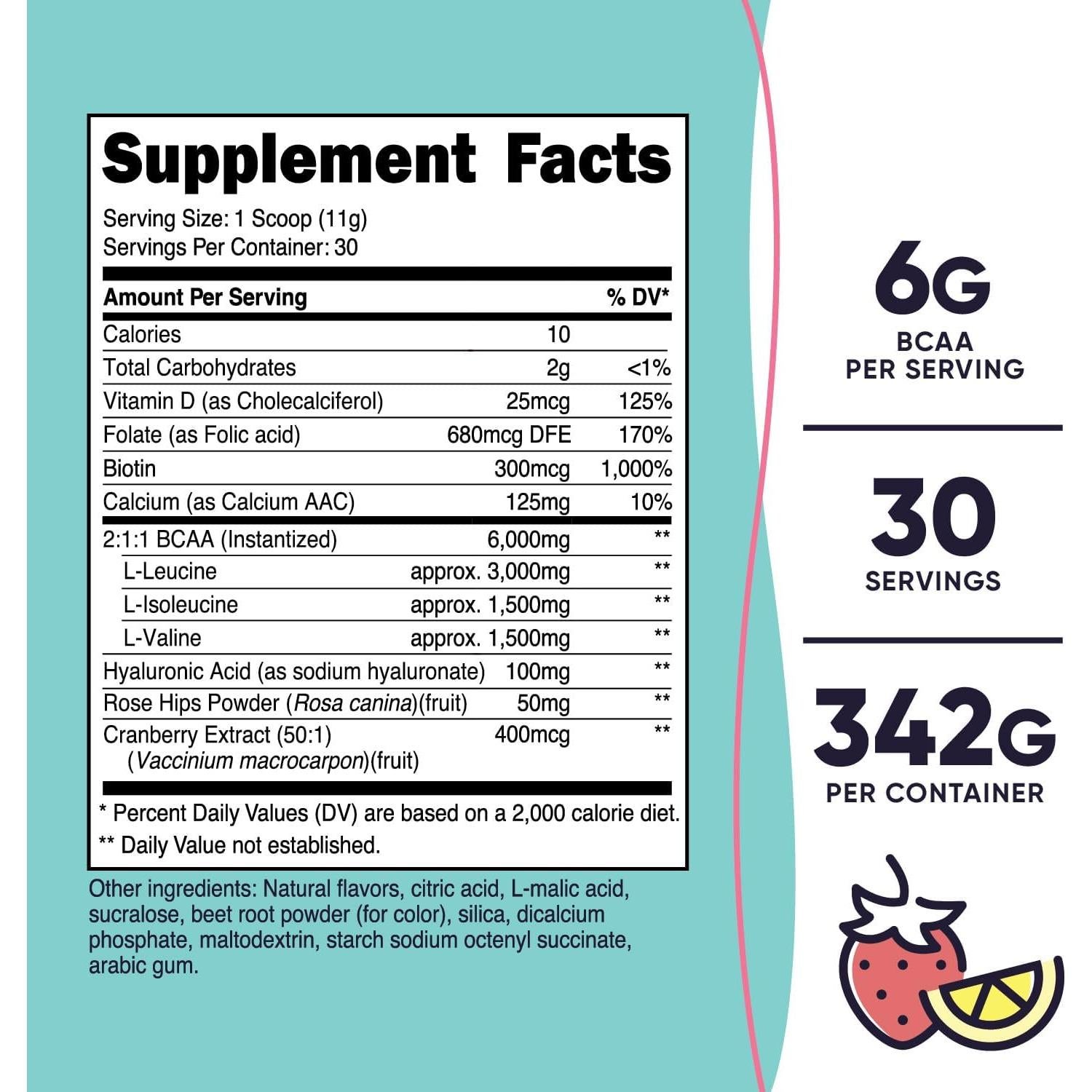 BCAA Nutricost para Mujeres Limonada de Fresa 30 Porciones