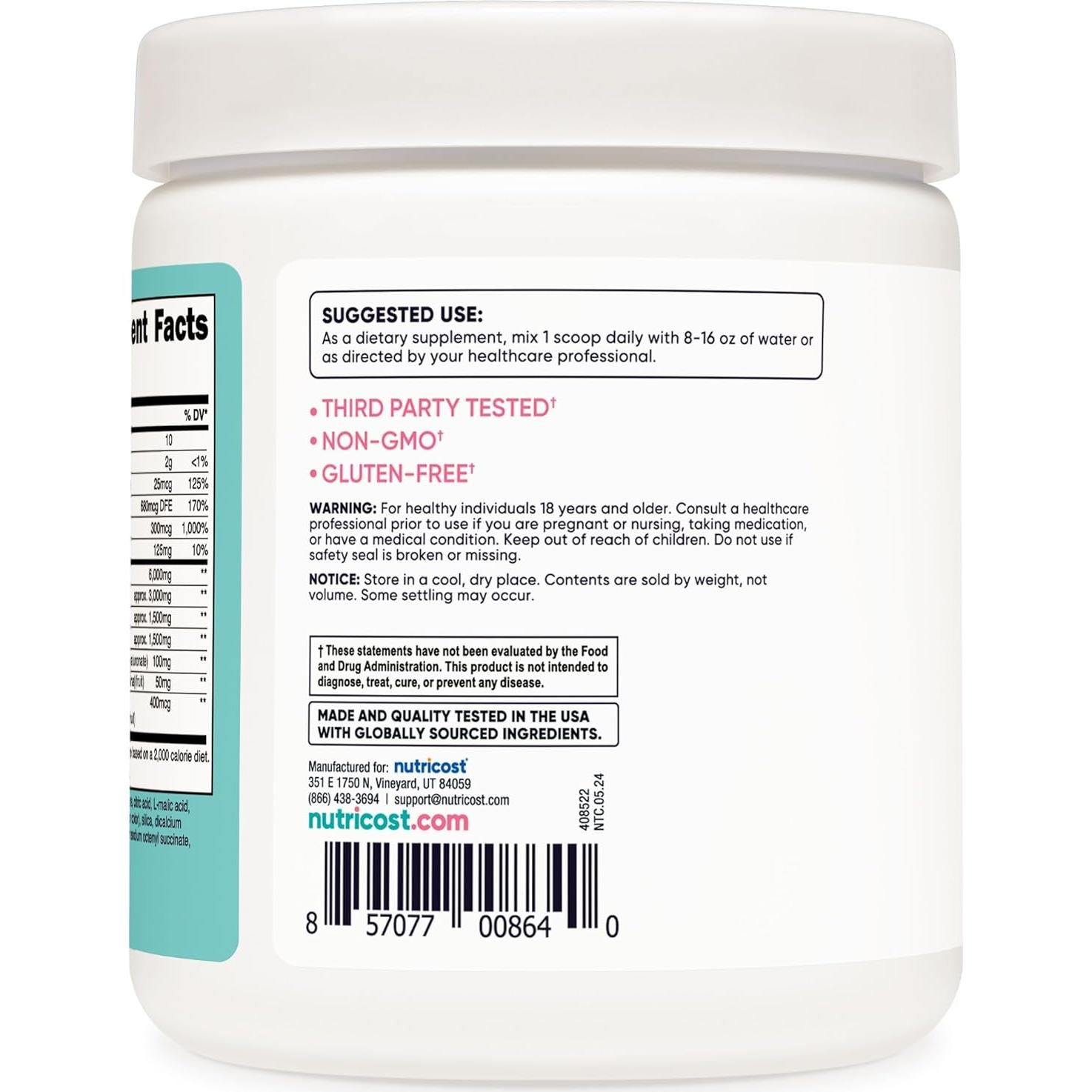 BCAA Nutricost para Mujeres Limonada de Fresa 30 Porciones