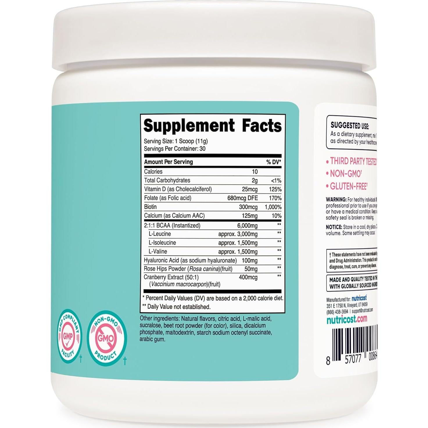 BCAA Nutricost para Mujeres Limonada de Fresa 30 Porciones