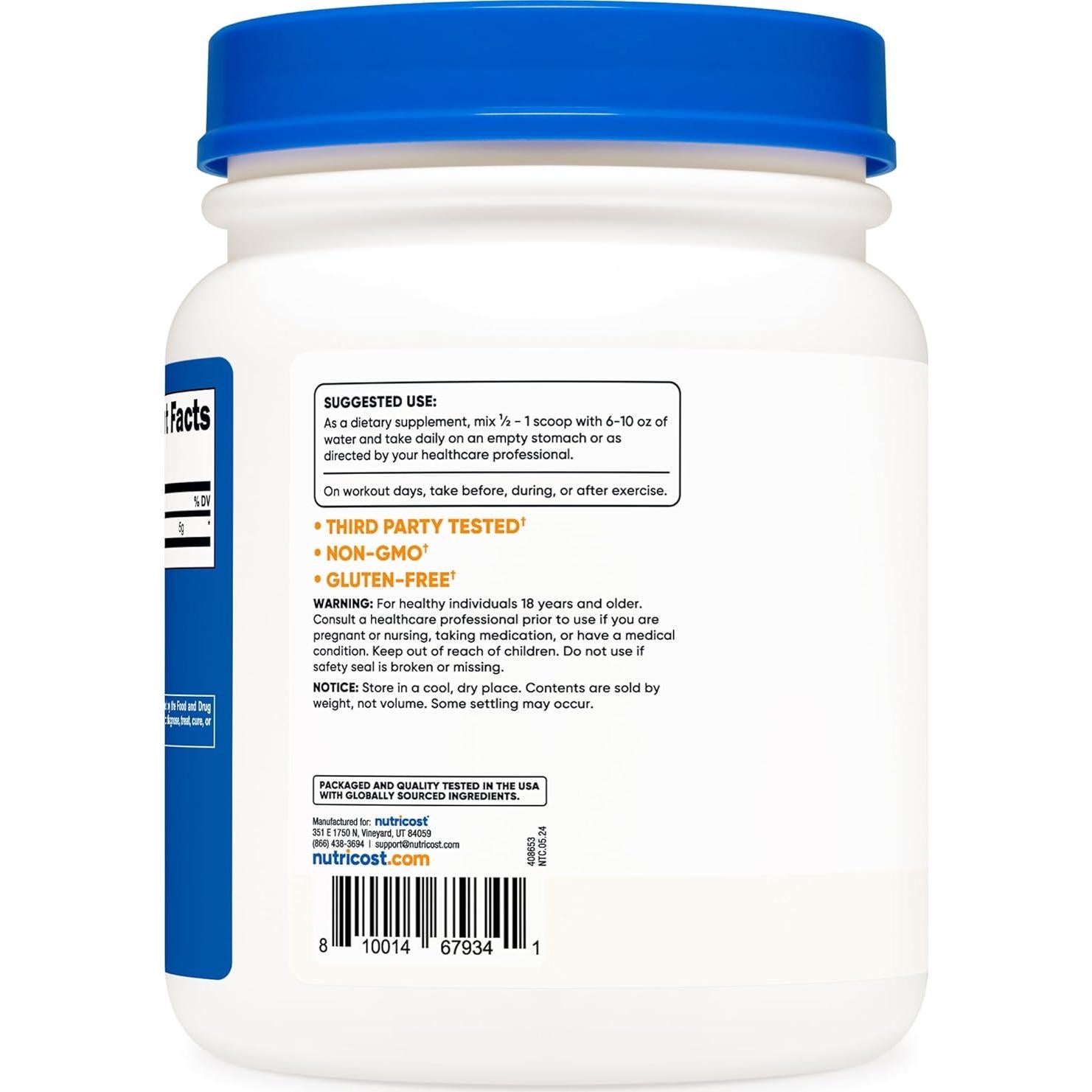 Polvo de L-Leucina Pura Nutricost 500g Sin OGM