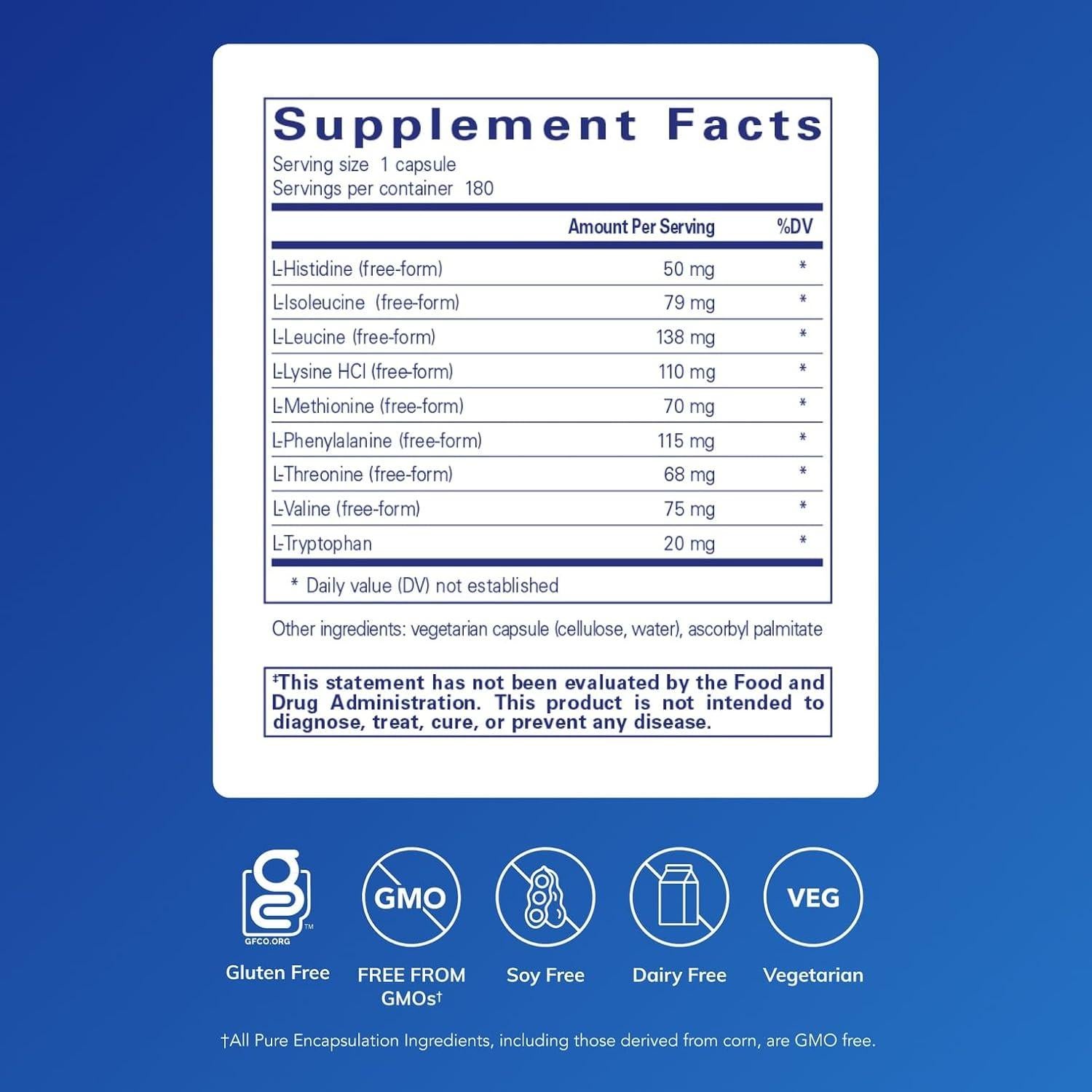 Aminoácidos Esenciales Pure Encapsulations - 180 Cápsulas
