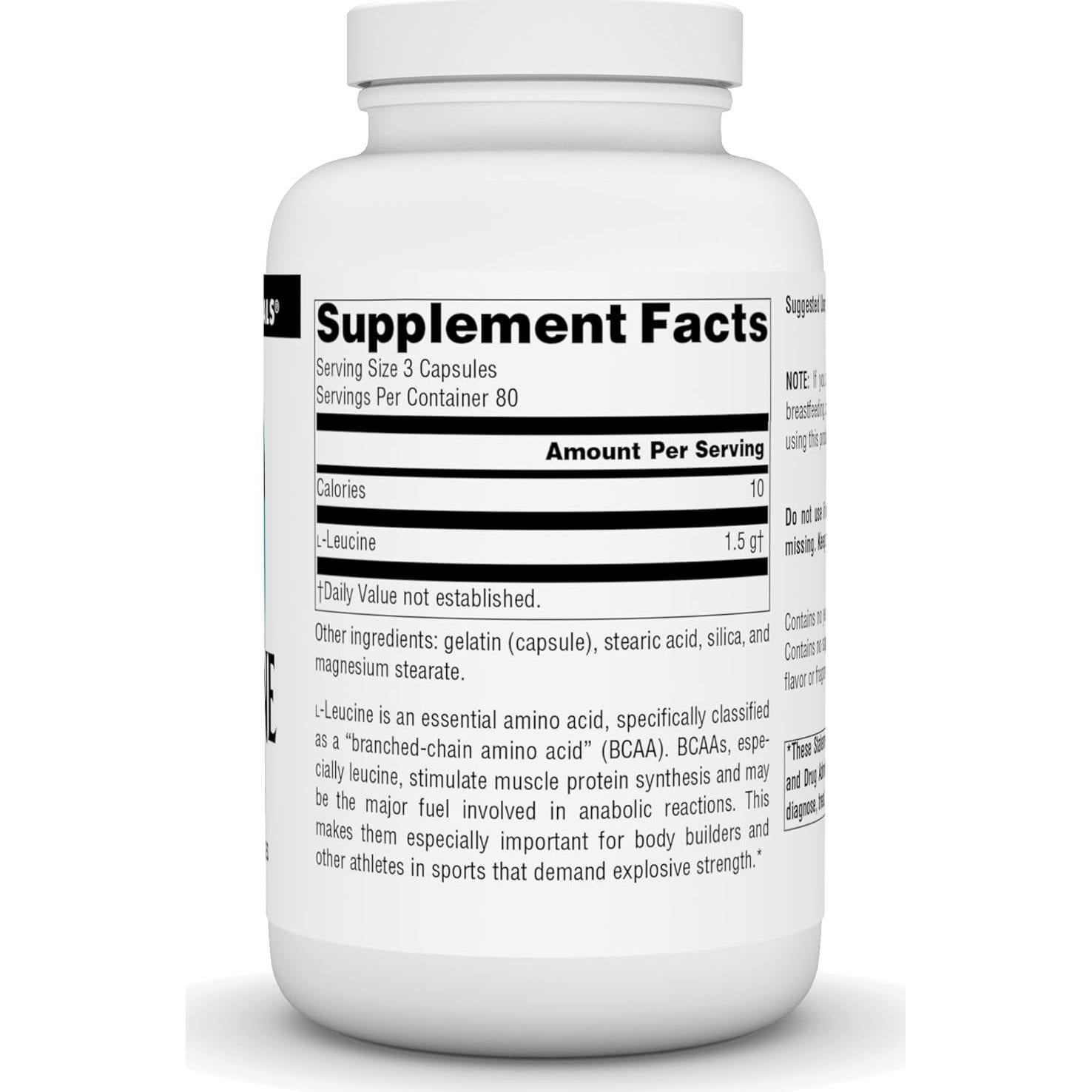 L-Leucina Source Naturals 240 Cápsulas - Aminoácido Esencial