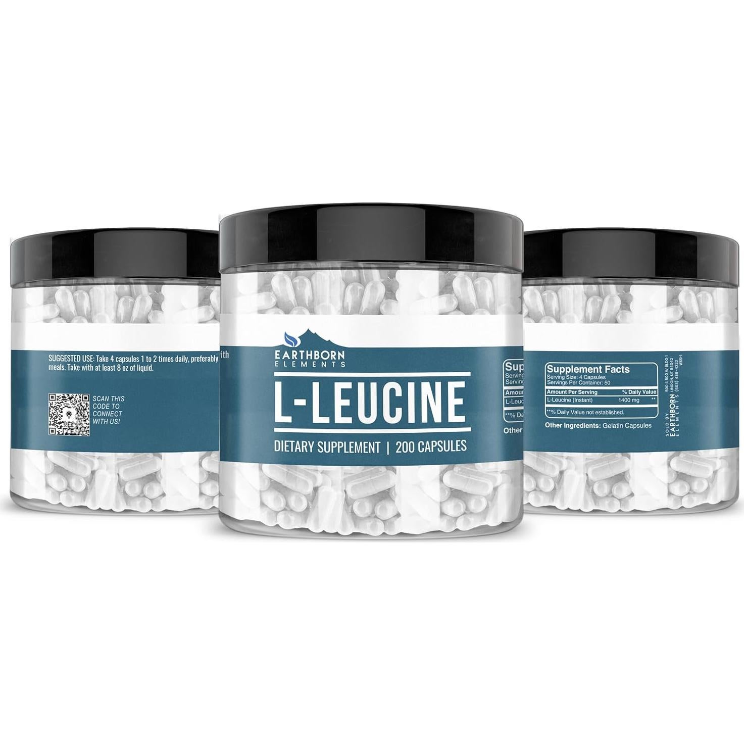 L-Leucina 200 Cápsulas Elementos de la Tierra, Pura y Sin Aditivos