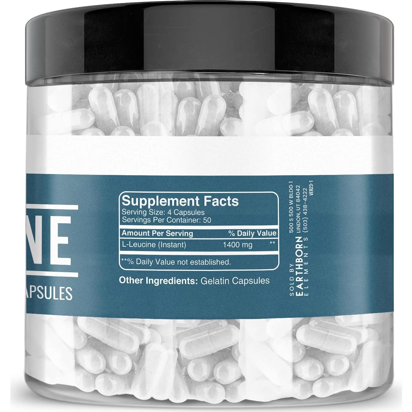 L-Leucina 200 Cápsulas Elementos de la Tierra, Pura y Sin Aditivos