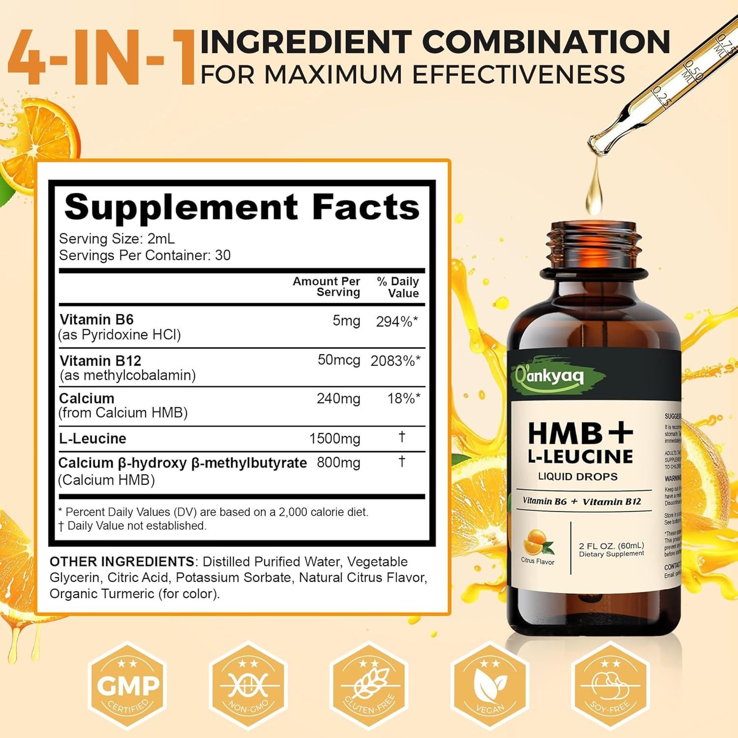 Suplemento Líquido de Leucina HMB Q'ankyaq 59.15 ml Vegano