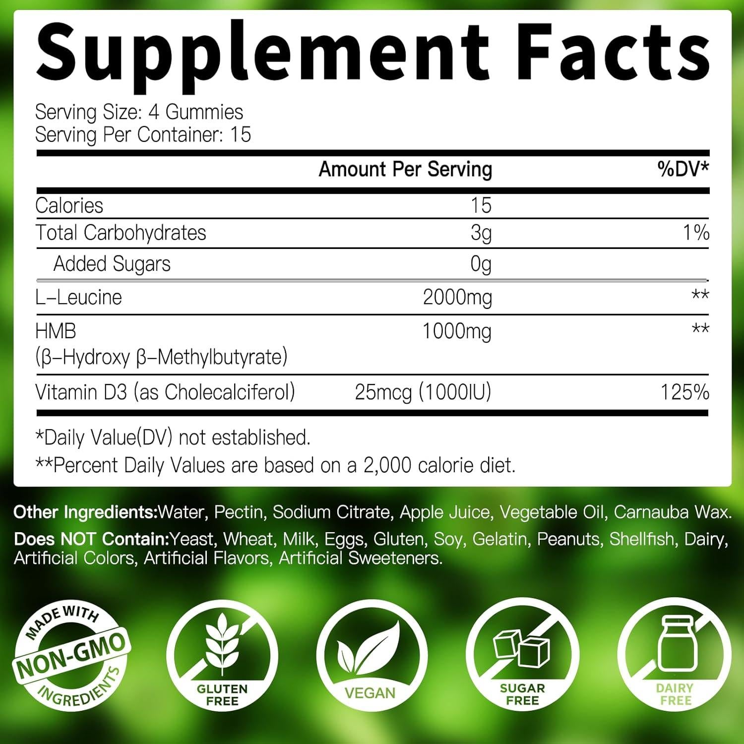 Gomitas HMB y L-Leucina YAAHARO 3000mg Veganas Sabor Manzana