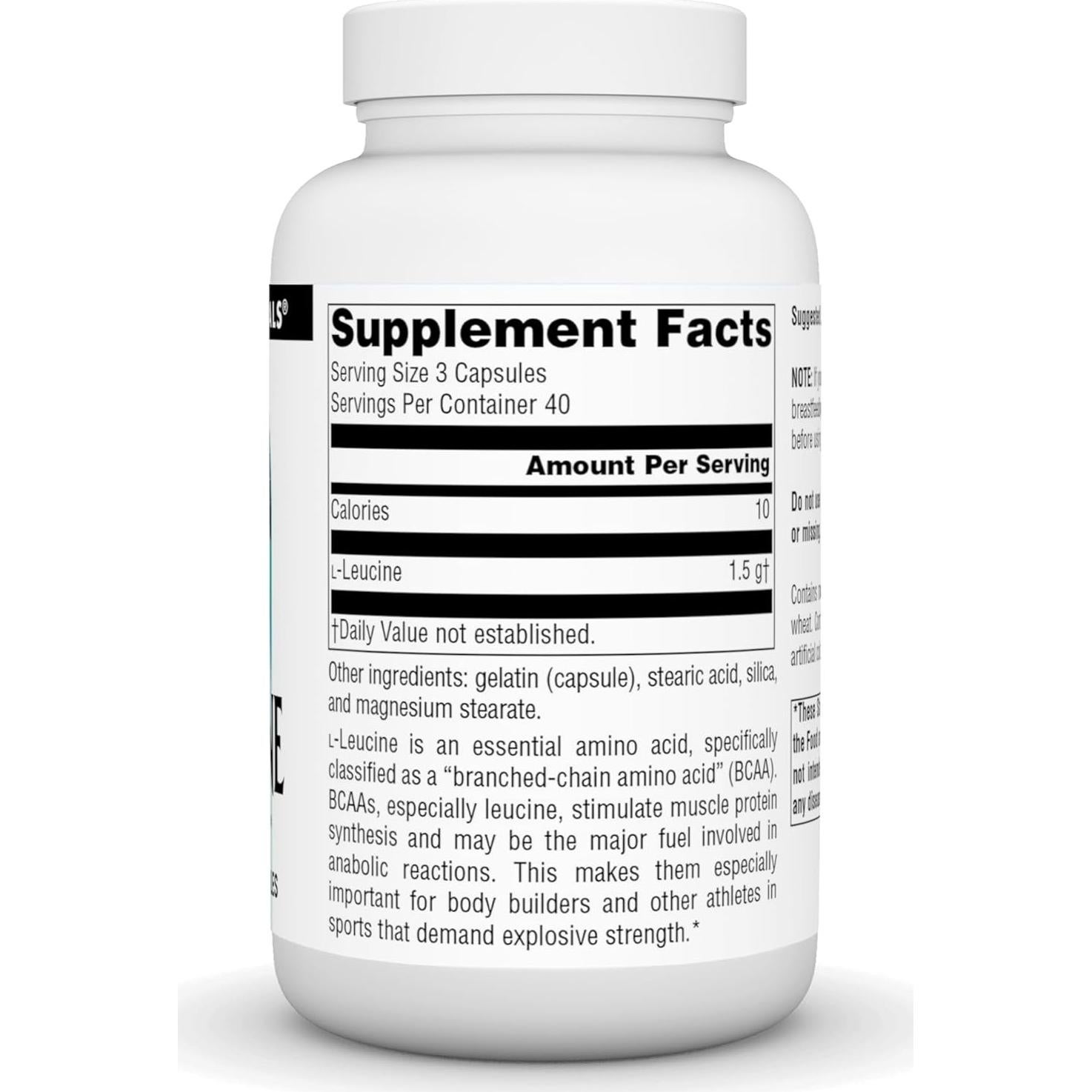 L-Leucina Source Naturals 120 Cápsulas - Aminoácido BCAA