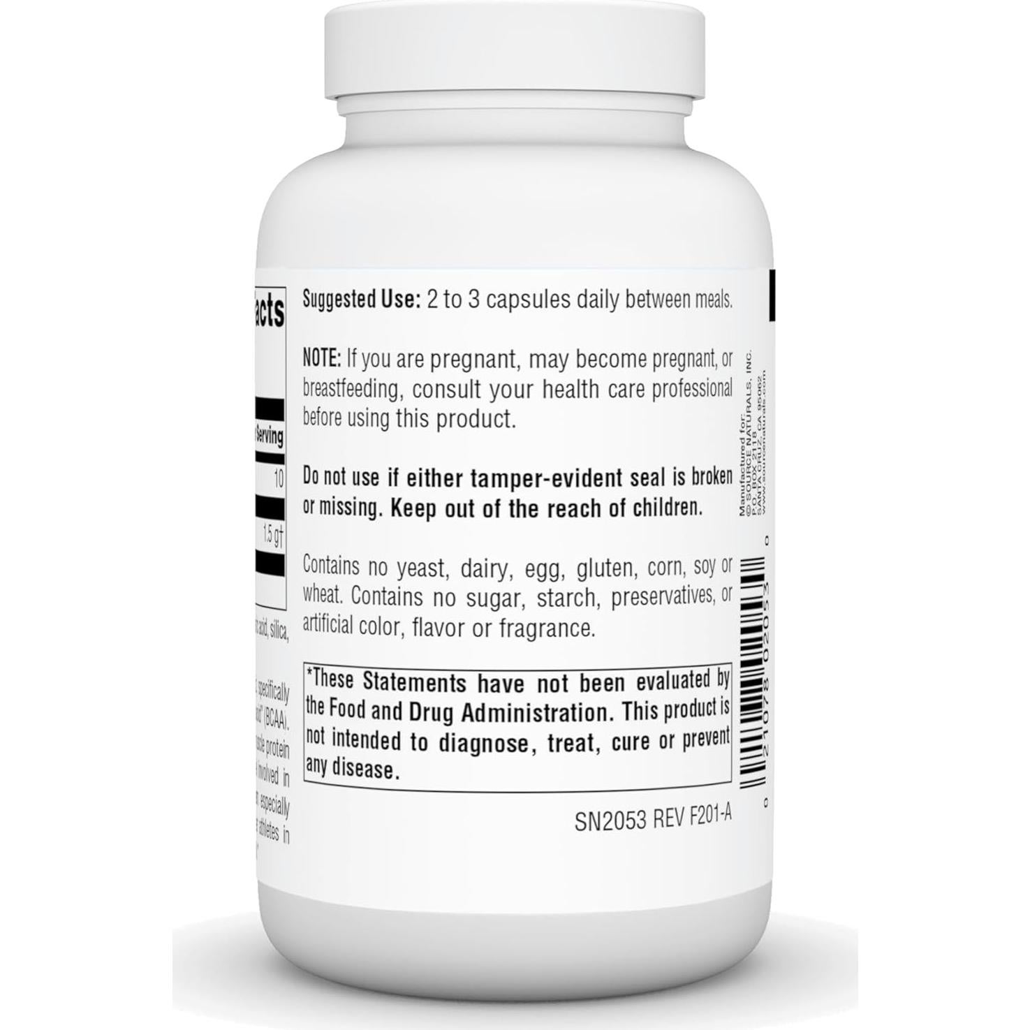 L-Leucina Source Naturals 120 Cápsulas - Aminoácido BCAA