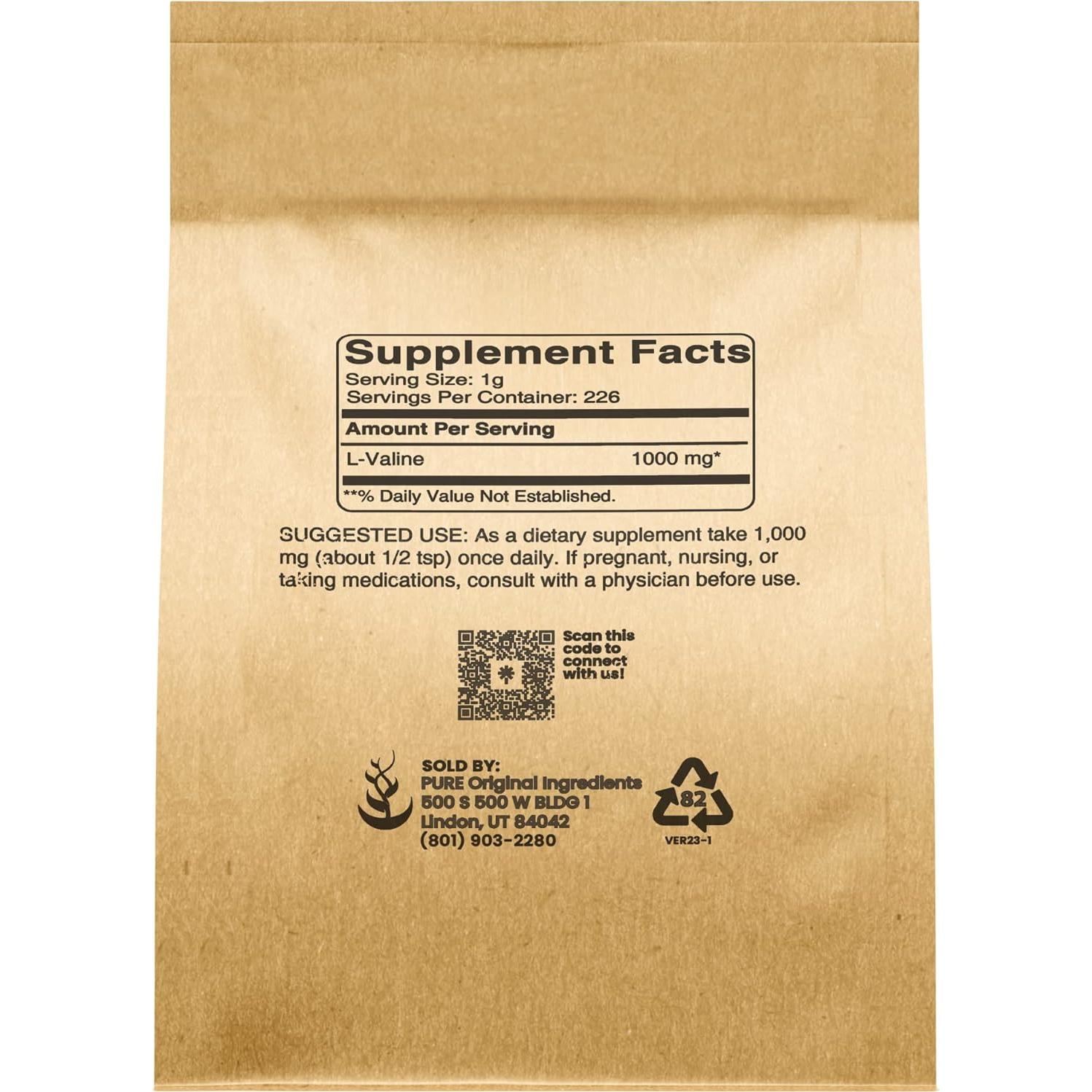 L-Valina en Polvo 227g - Ingredientes Originales Puros