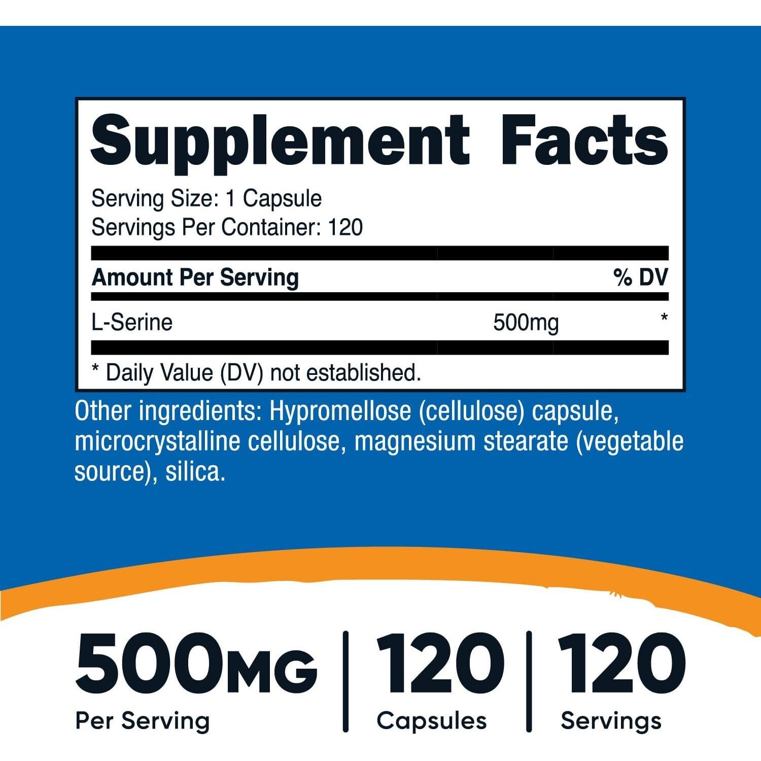 L-Serina Nutricost 500mg - 120 Cápsulas Vegetarianas