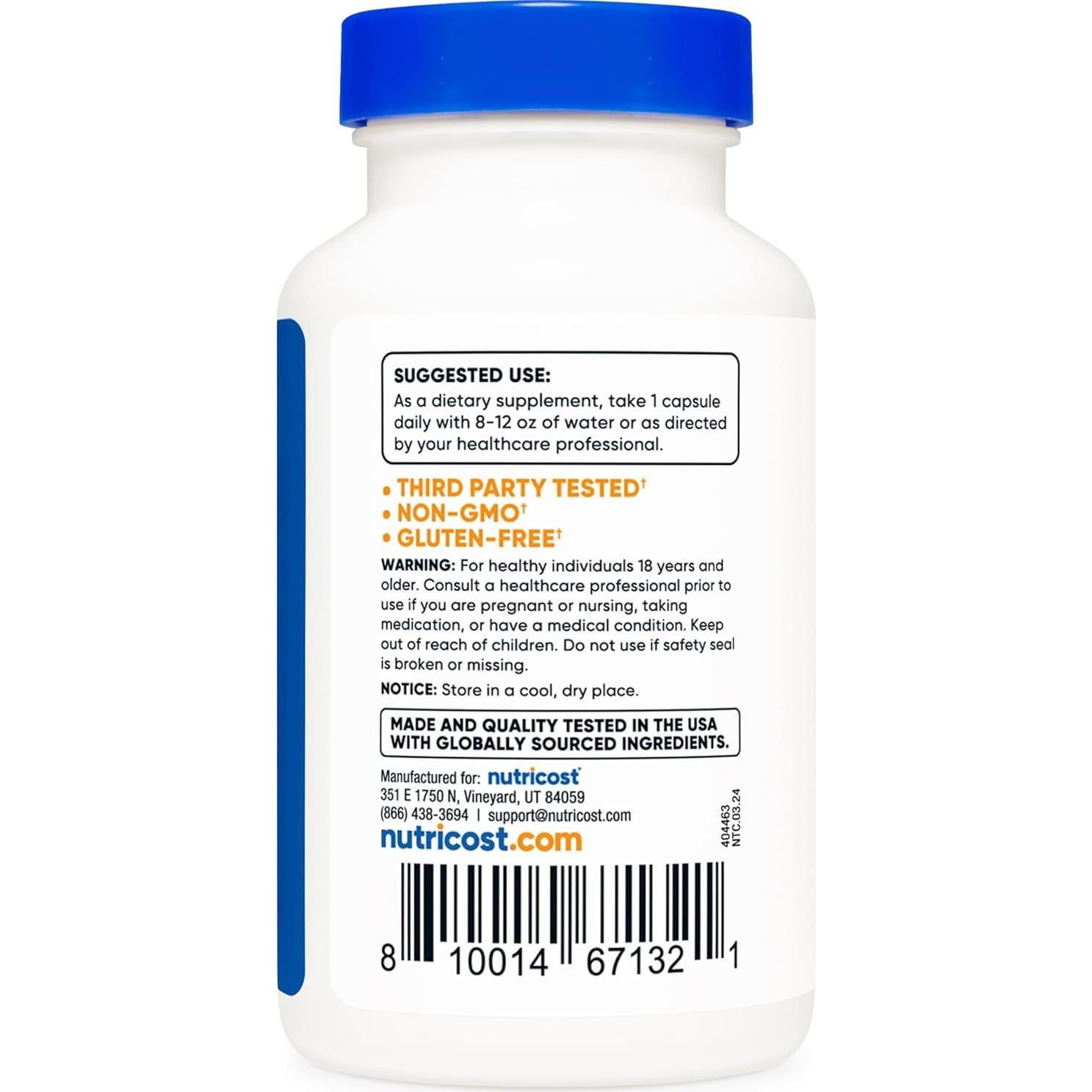 L-Serina Nutricost 500mg - 120 Cápsulas Vegetarianas