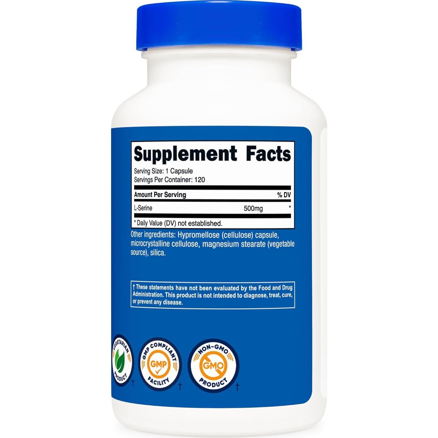 L-Serina Nutricost 500mg - 120 Cápsulas Vegetarianas