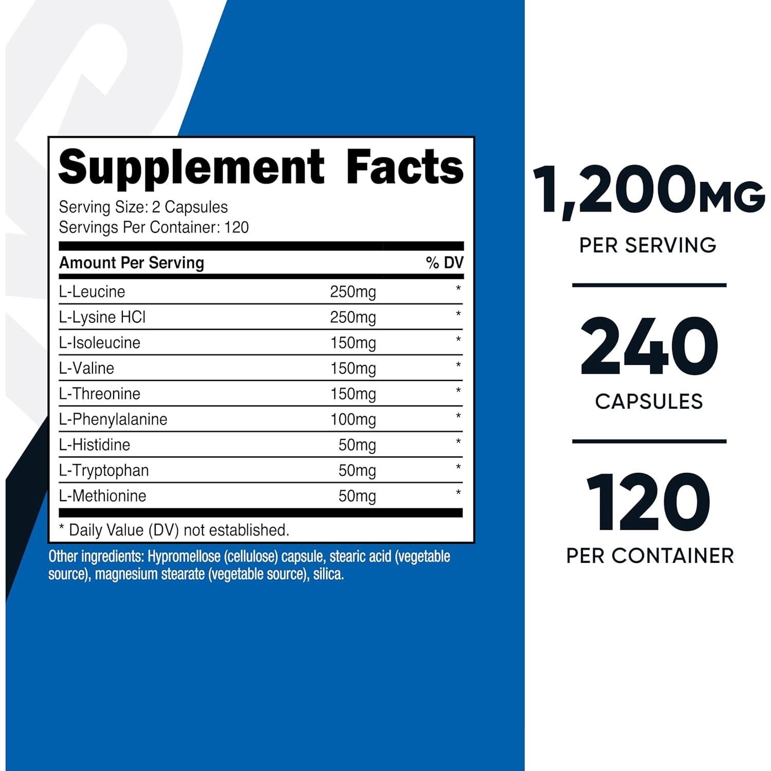 Nutricost EAA Cápsulas 1200mg - 240 Cápsulas Veganas