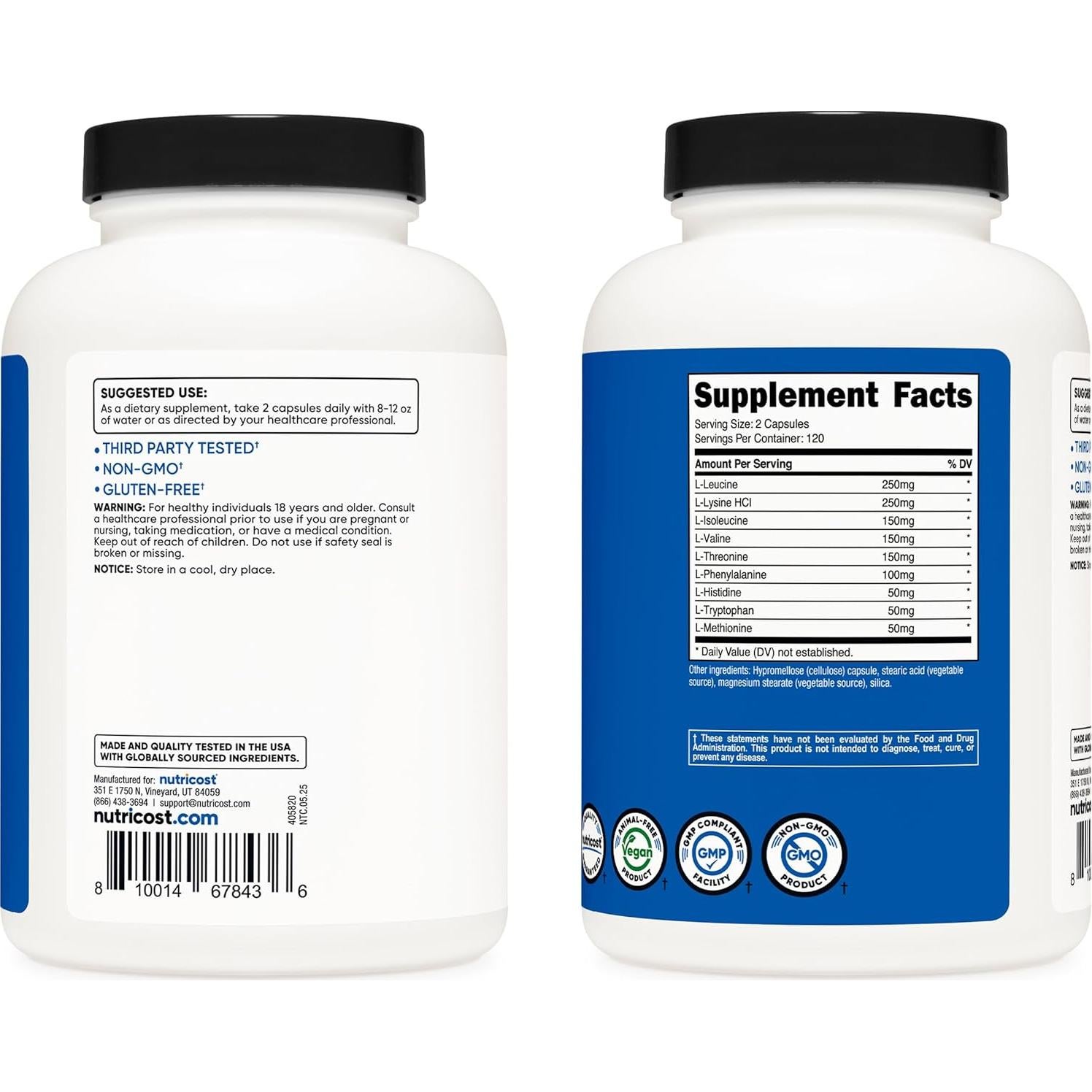 Nutricost EAA Cápsulas 1200mg - 240 Cápsulas Veganas