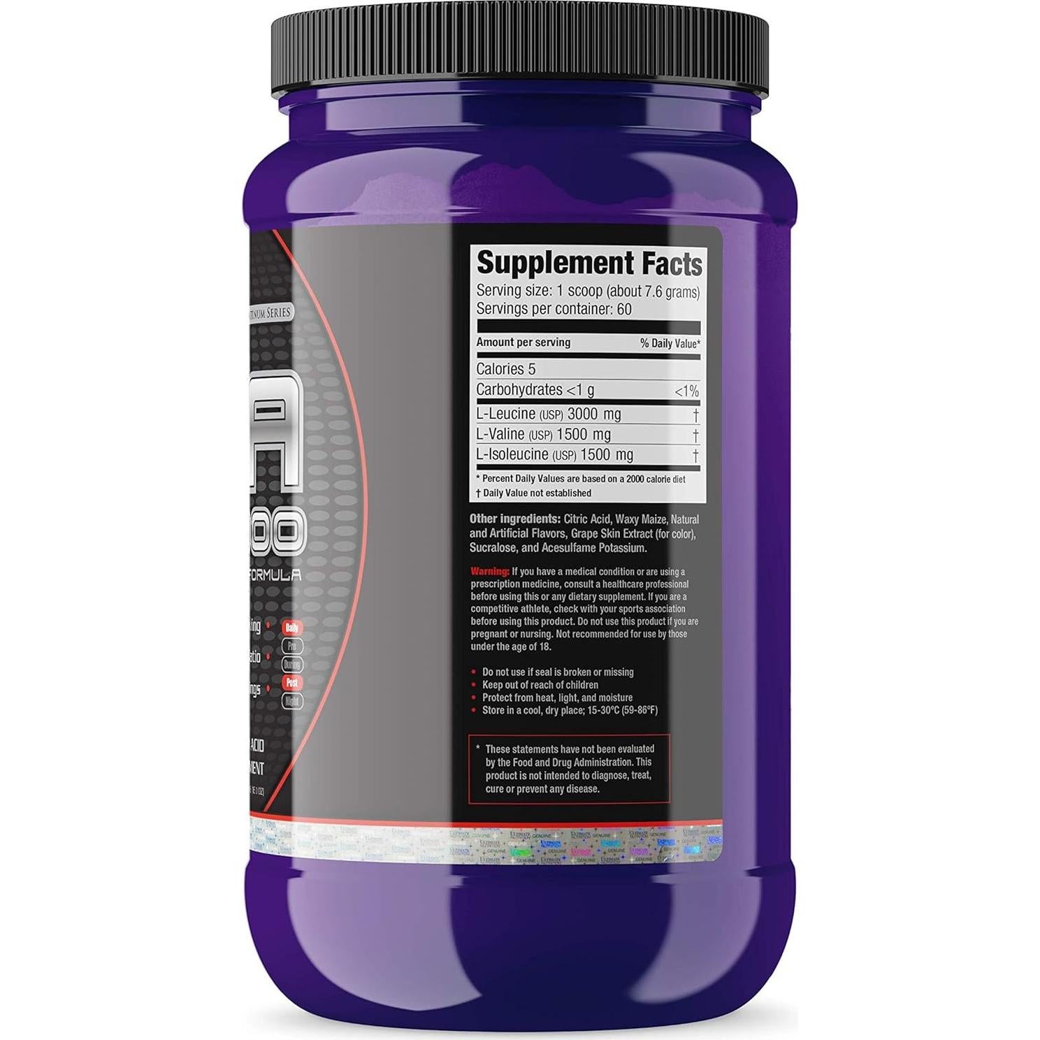 Polvo de BCAA Ultimate Nutrition Uva 60 Porciones 3g Leucina