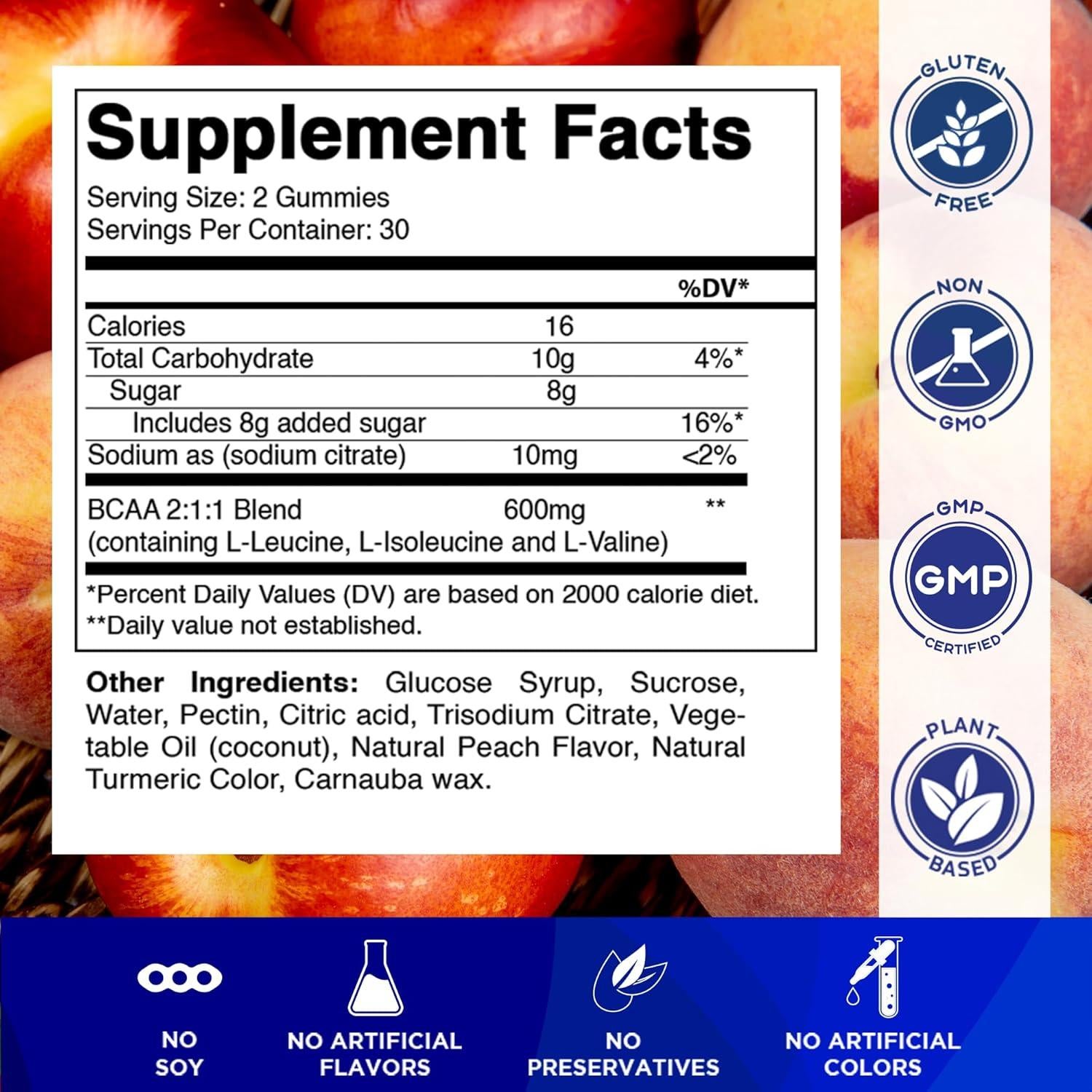 Gomitas BCAA Vitamatic 600mg - Sabor Durazno - 60 Unidades