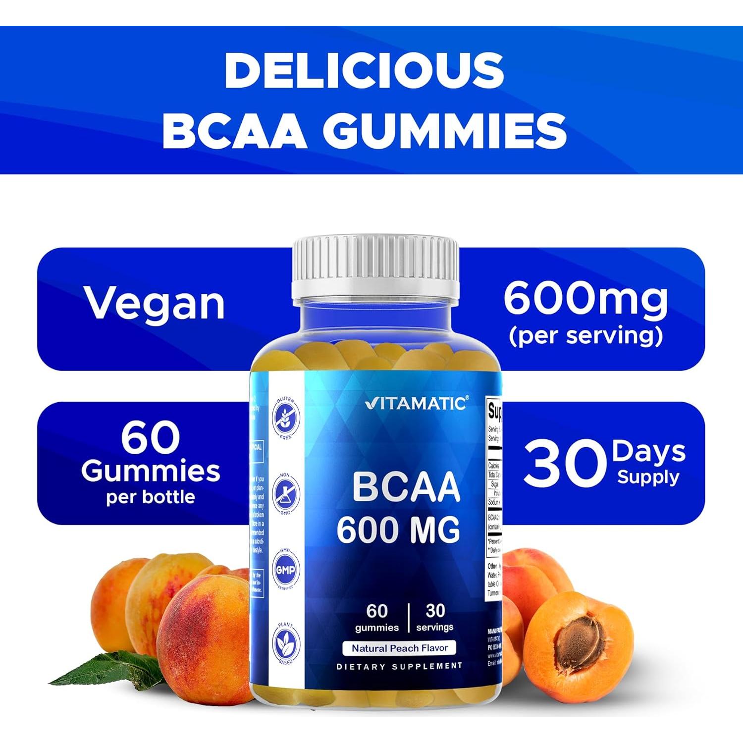 Gomitas BCAA Vitamatic 600mg - Sabor Durazno - 60 Unidades