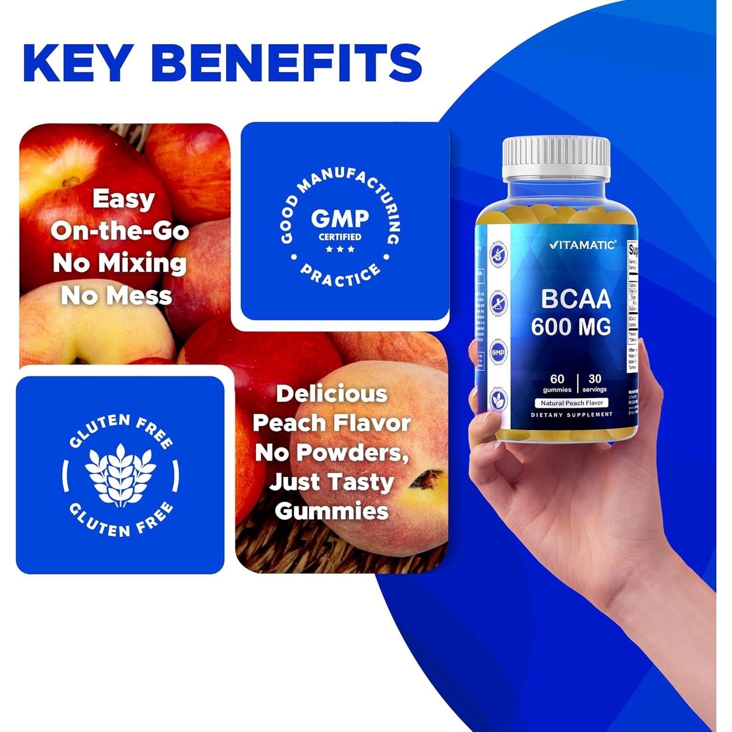 Gomitas BCAA Vitamatic 600mg - Sabor Durazno - 60 Unidades