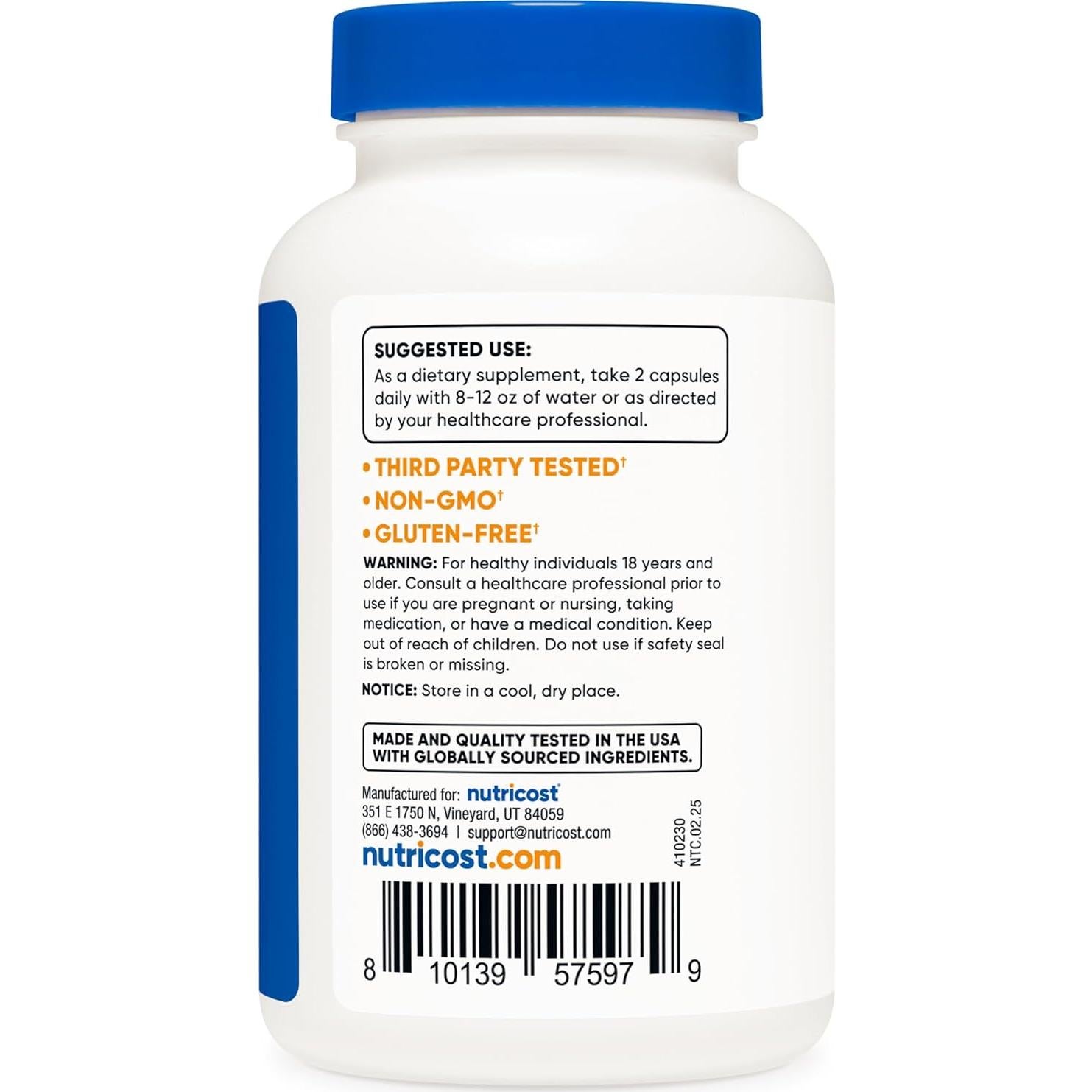 L-Metionina Nutricost 1000 mg 120 Cápsulas Sin Gluten