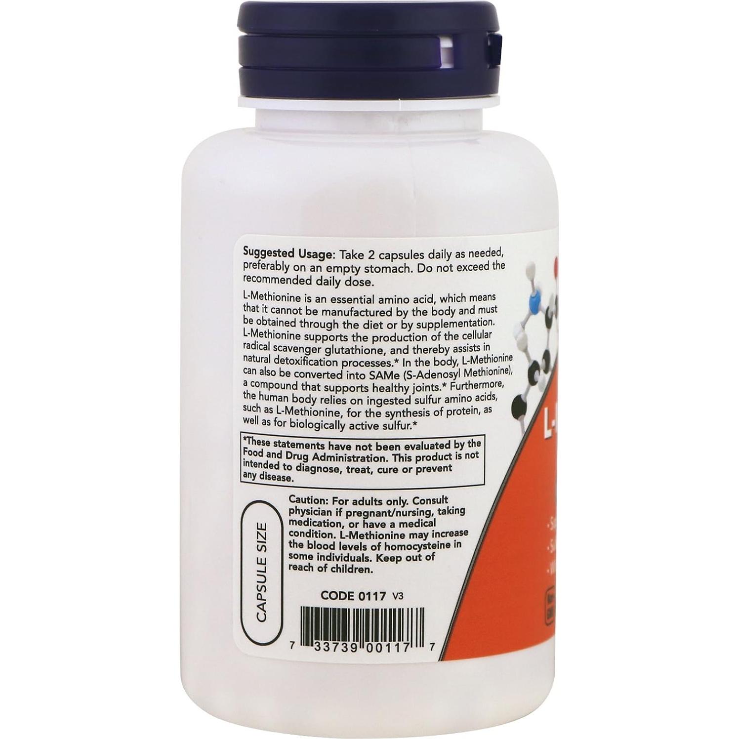 L-Metionina 500 mg NOW Foods 100 Cápsulas