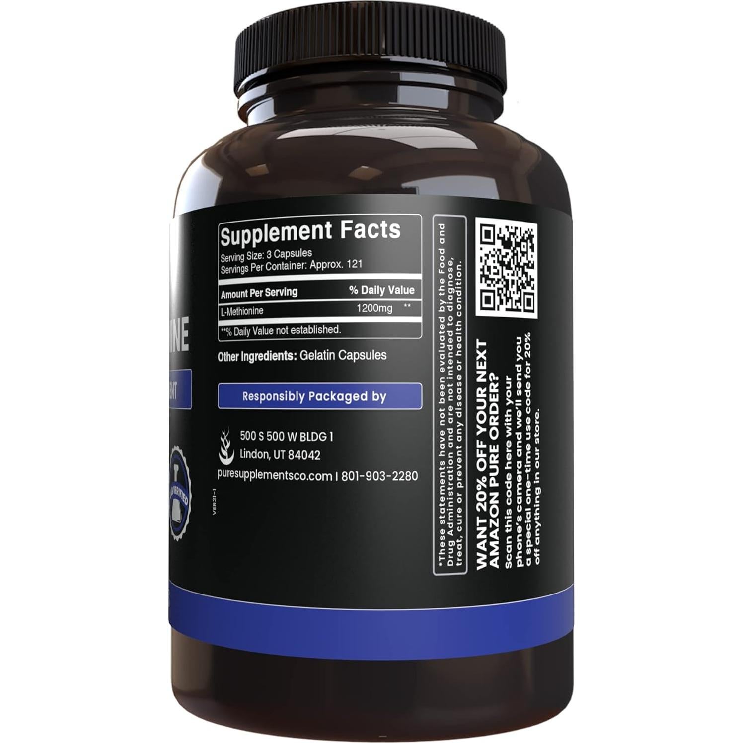 L-Metionina Pura 365 Cápsulas - Sin Rellenos - 263g