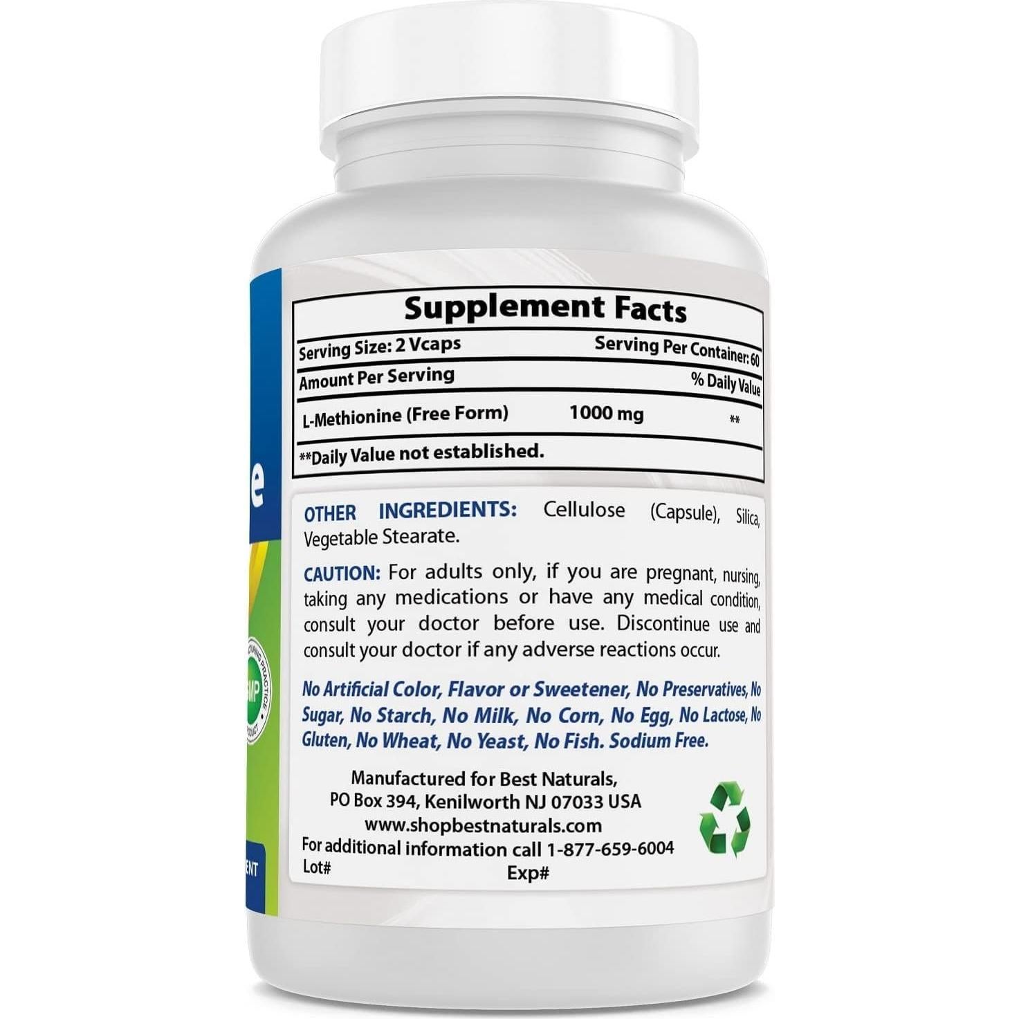 L-Metionina 500 mg Mejores Naturales 120 Cápsulas Vegetales