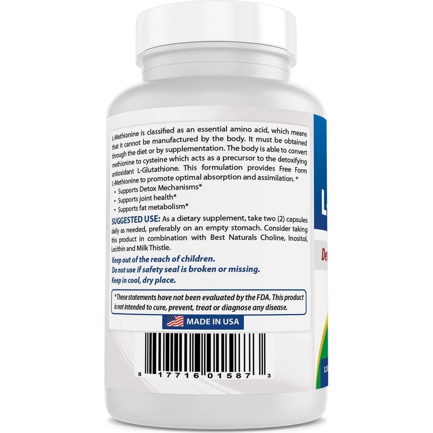 L-Metionina 500 mg Mejores Naturales 120 Cápsulas Vegetales