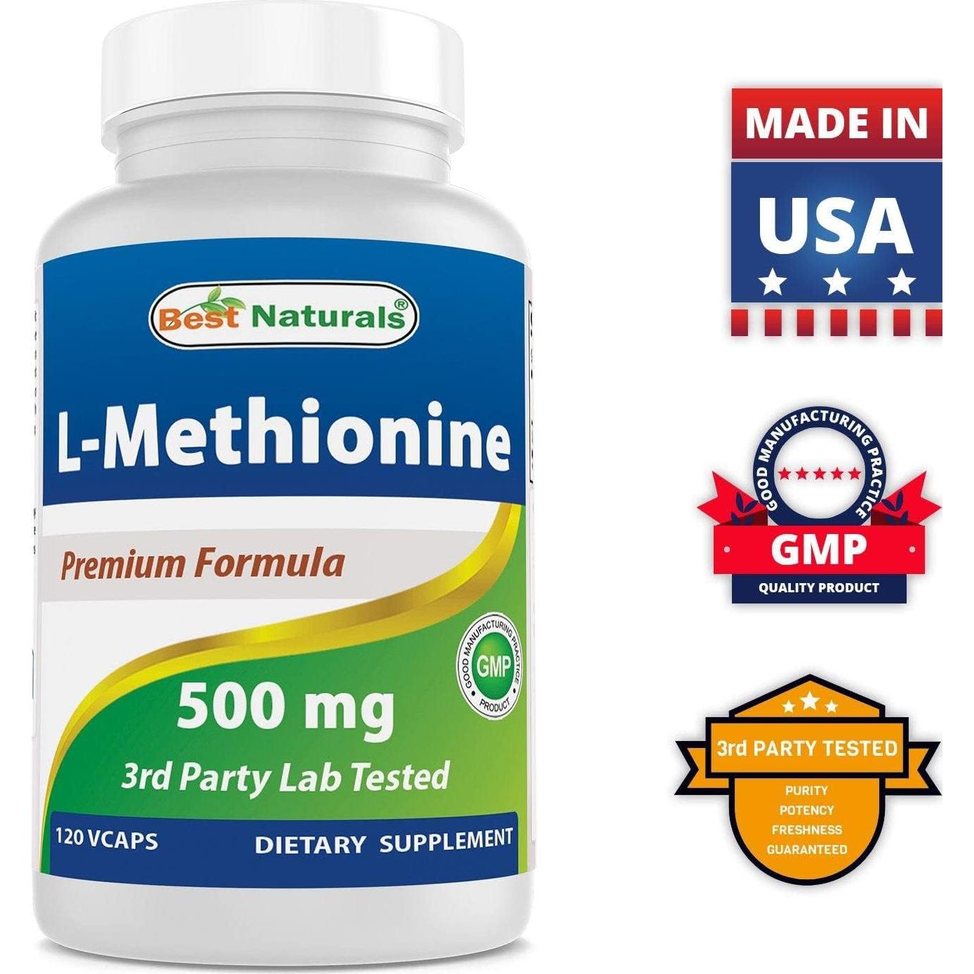 L-Metionina 500 mg Mejores Naturales 120 Cápsulas Vegetales