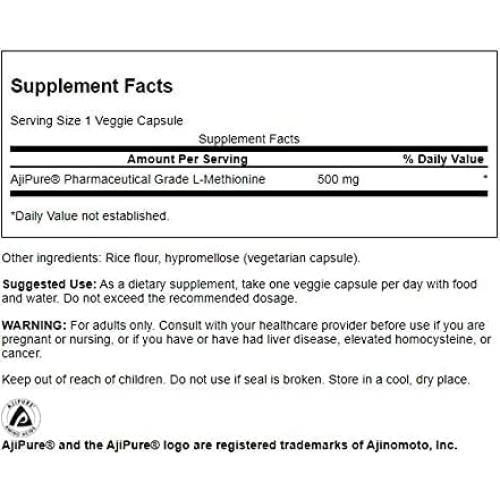 Suplemento L-Metionina 500mg Swanson Ultra 60 Veg Caps