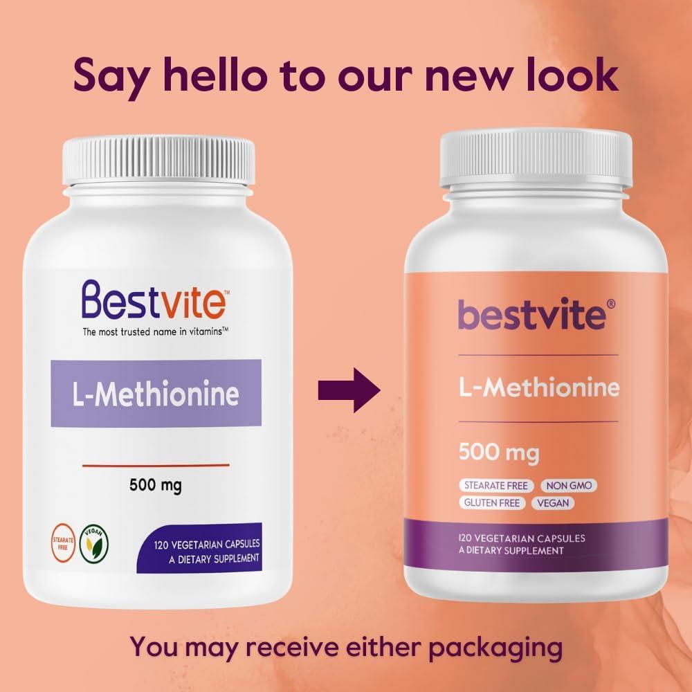 Suplemento L-Metionina 500mg Bestvite 120 Cápsulas Veganas