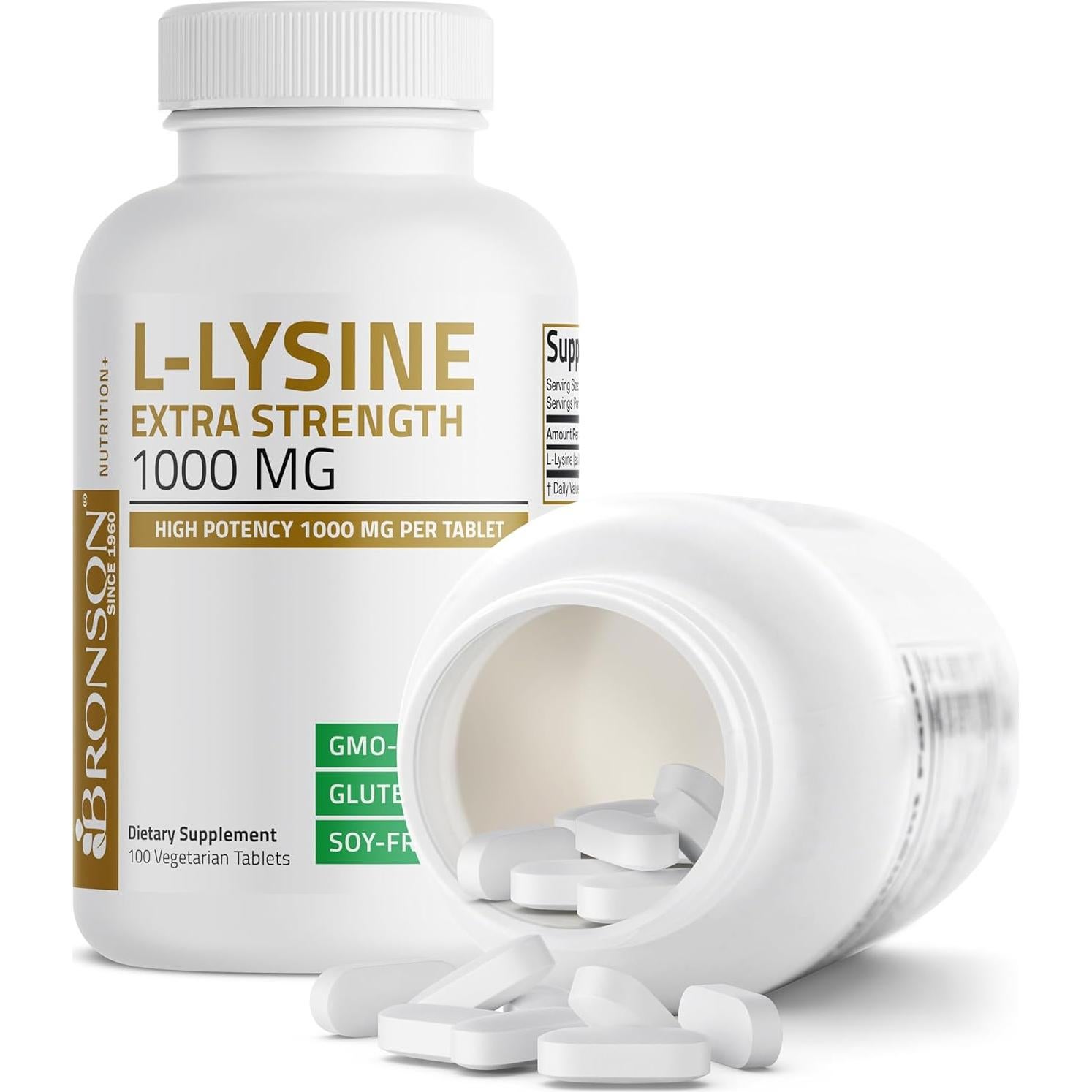 Bronson L-Lisina Extra Fuerte 1000 MG 100 Tabletas Vegetarianas
