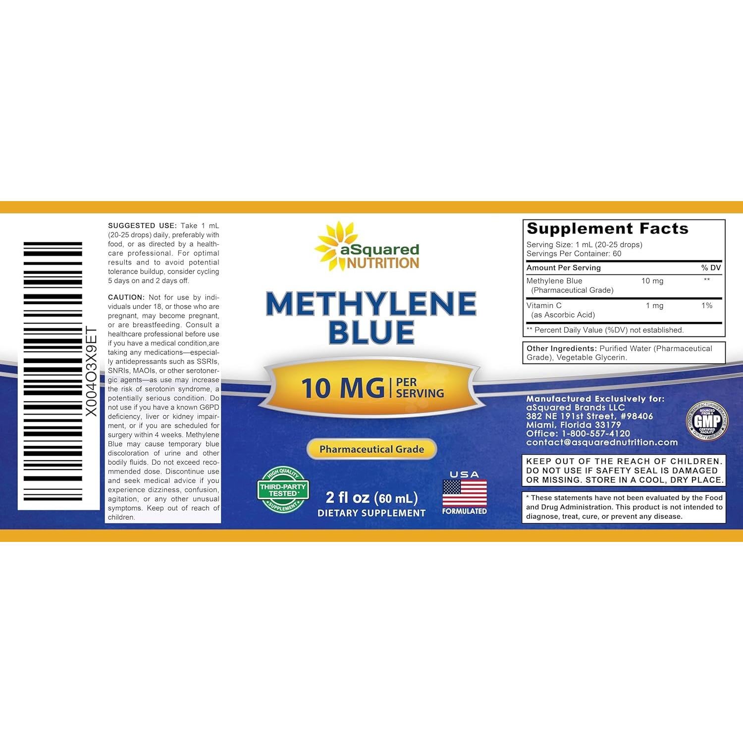 Gotas de Azul de Metileno aSquared Nutrition 10mg 59ml