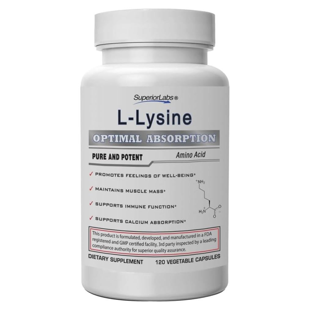 Cápsulas de L-Lisina 500 mg Superior Labs - Apoya Inmunidad y Masa Muscular